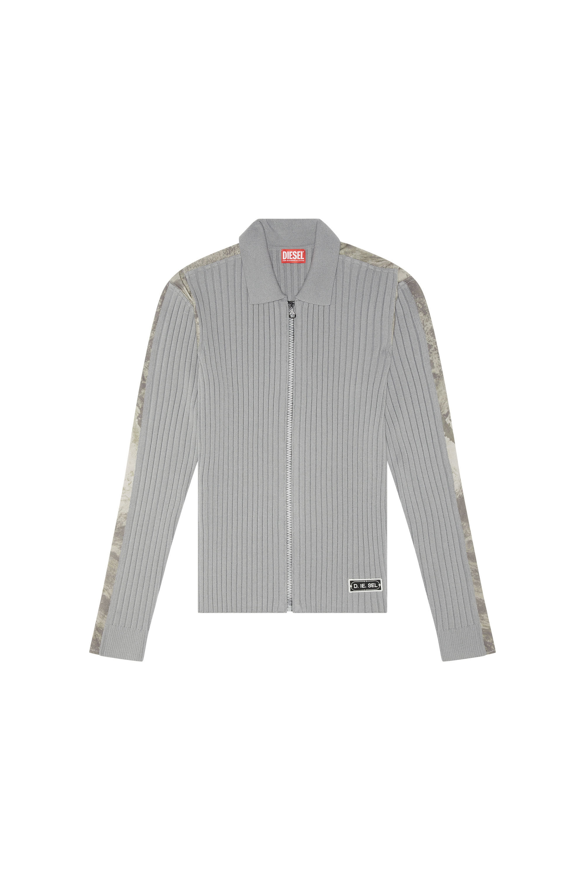 Diesel - K-LIPSI, Man's Ribbed cardigan with Planet-camo inserts in Grey - 2