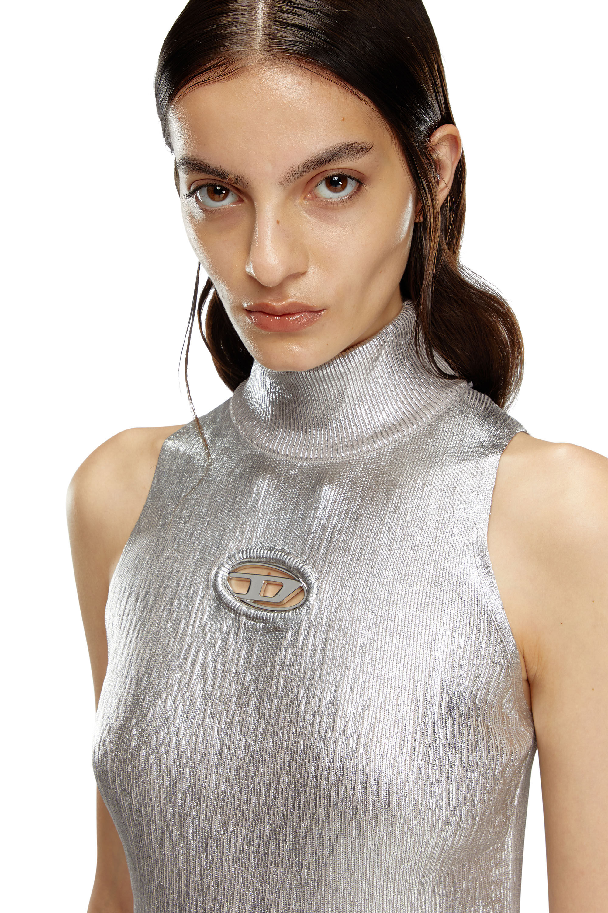 Diesel - M-ONERVAX, Damen Kurzes Kleid aus Metallic-Baumwolle in Silber - Image 4