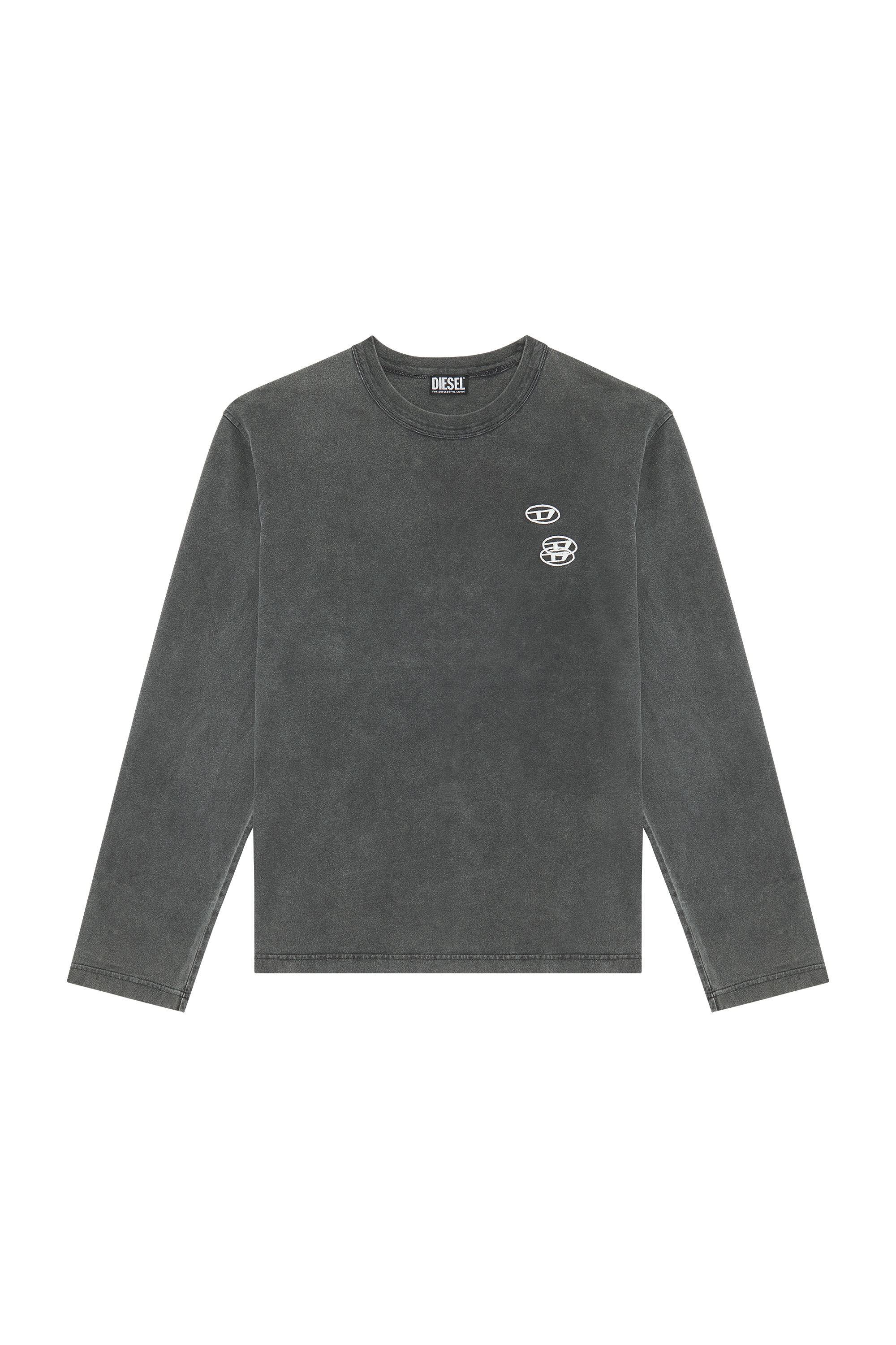 Diesel - T-CRANE-LS-SLITS, Herren T-Shirt mit dreifacher Logo-Stickerei in Schwarz - 2