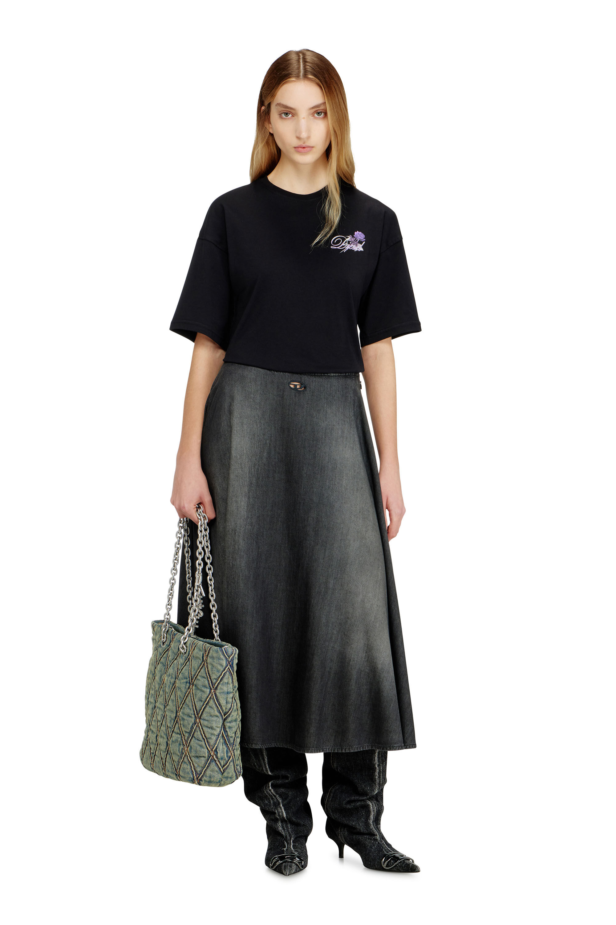 Diesel - CHARM-D SHOPPER M, Damen Charm-D-Tote-Tasche aus gestepptem Denim in Dunkelblau - 1