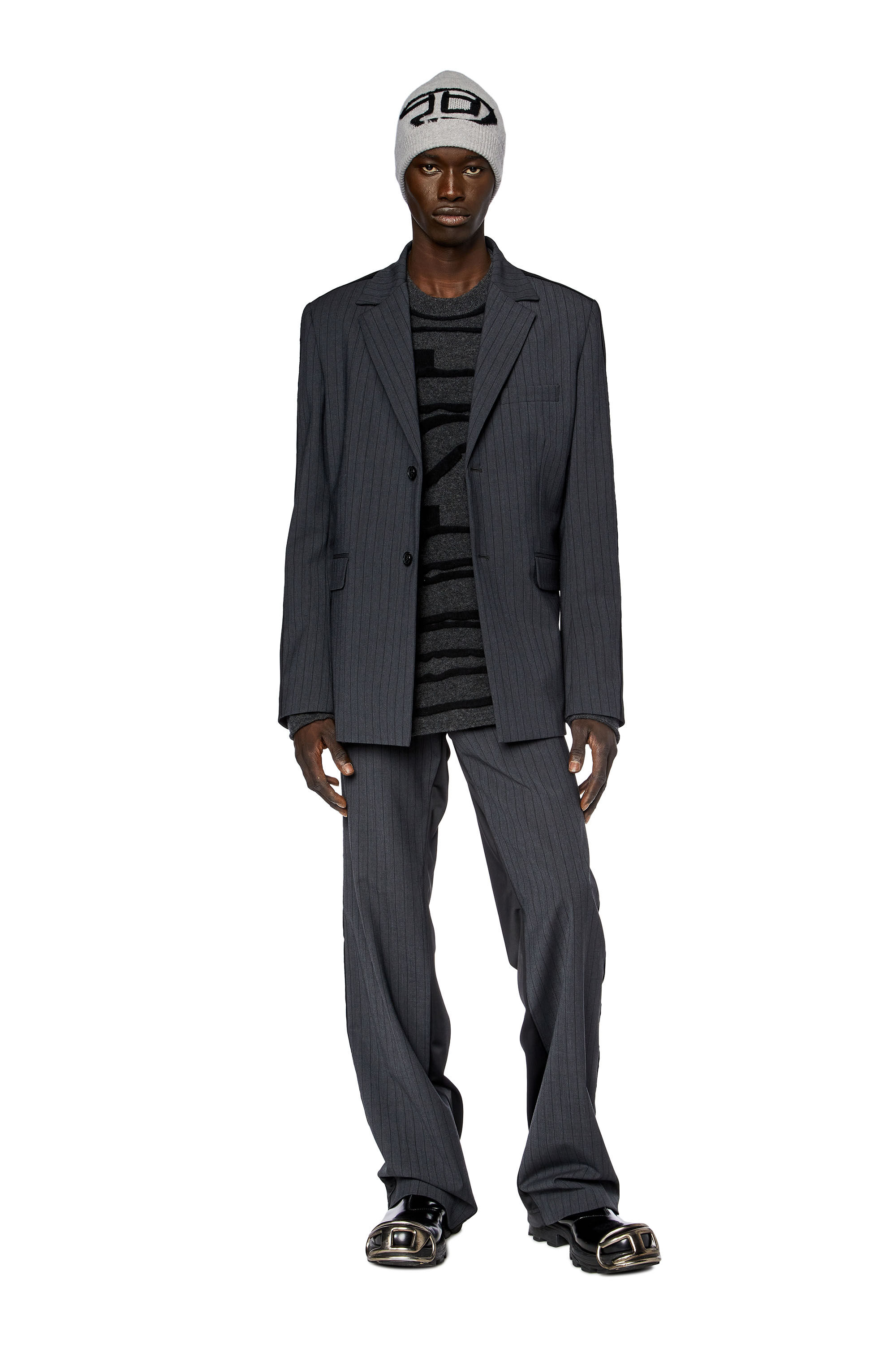 Diesel - J-WIRE, Man Blazer in pinstriped cool wool and jersey in Grey - Image 1