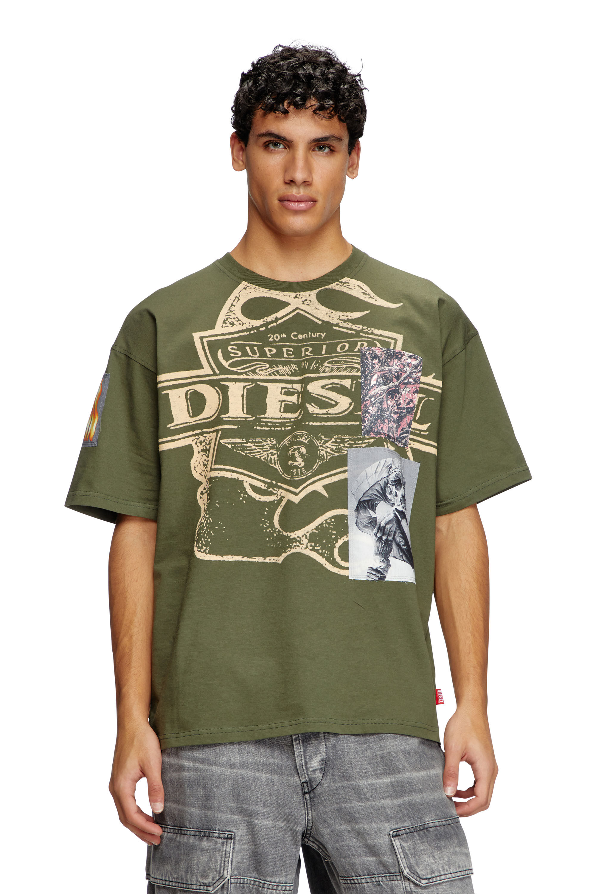 Diesel - T-BOXT-SLITS-R8, Herren T-Shirt mit Patch-Detail in Olivgrün - 3