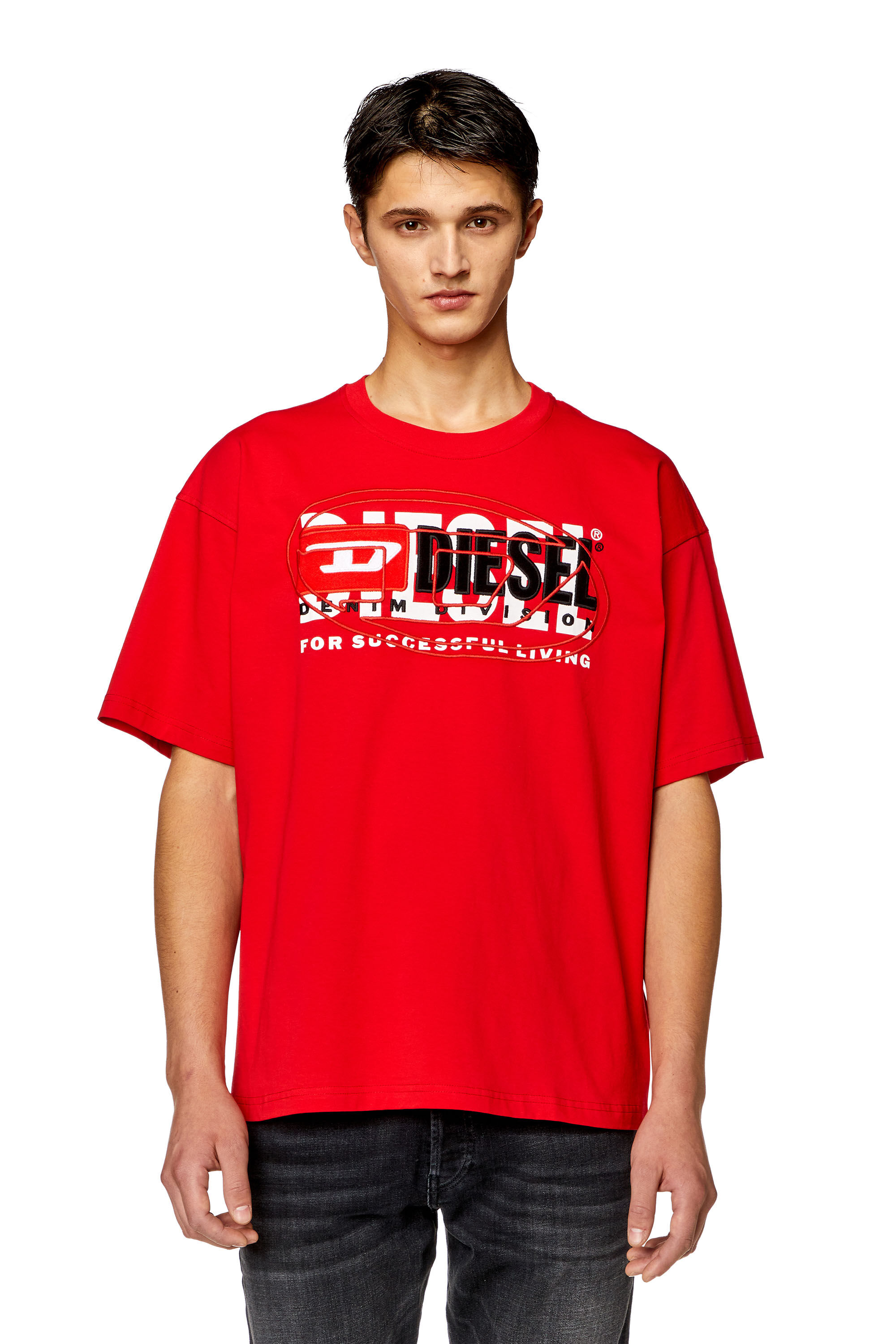Diesel - T-BOXT, Herren T-Shirt mit mehrlagigen Logos in Rot - 2