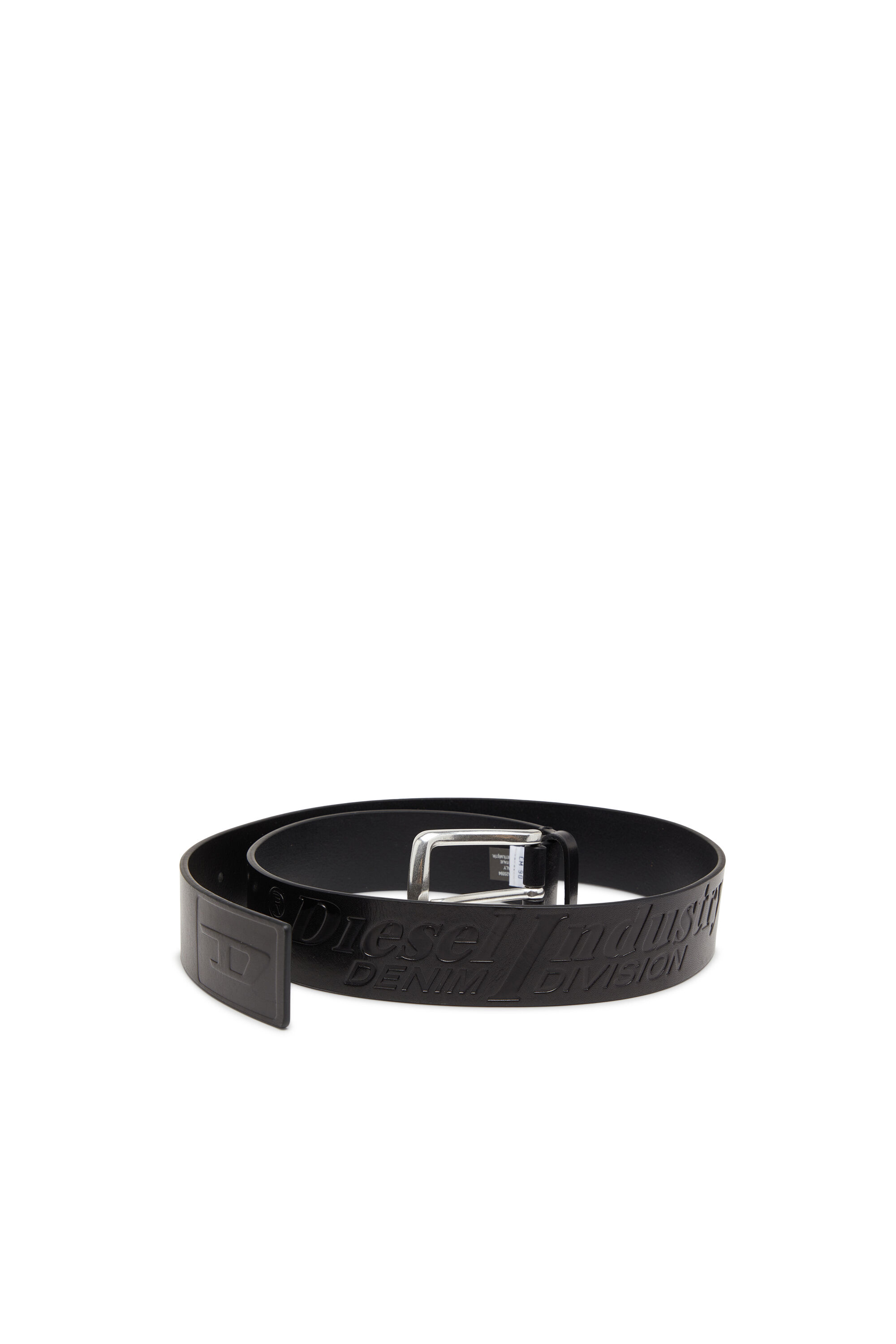 Diesel - B-FLAG-D EMBOSSED, Herren 4 cm Ledergürtel mit eingeprägtem Logo in Schwarz - 3