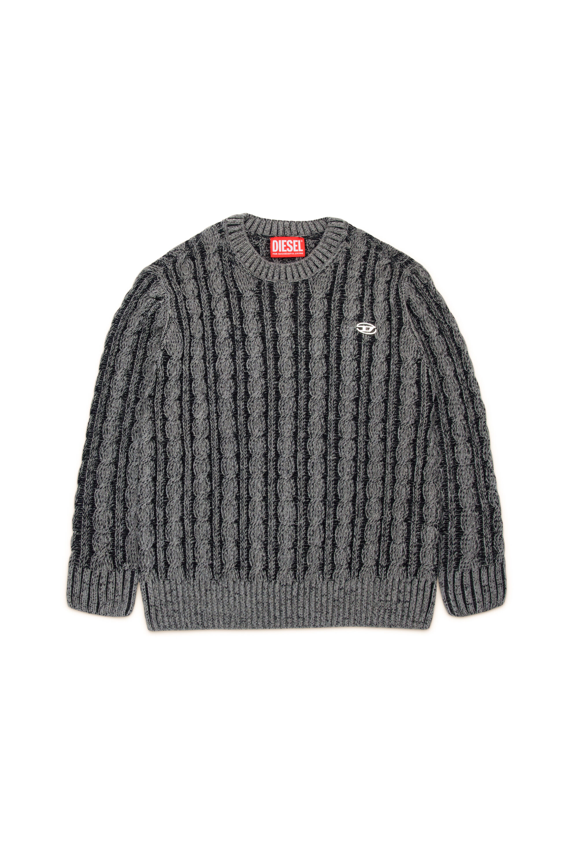 Diesel - KMOXIA OVER, Unisex Cable-knit jumper in two-tone yarn in Black - Image 1