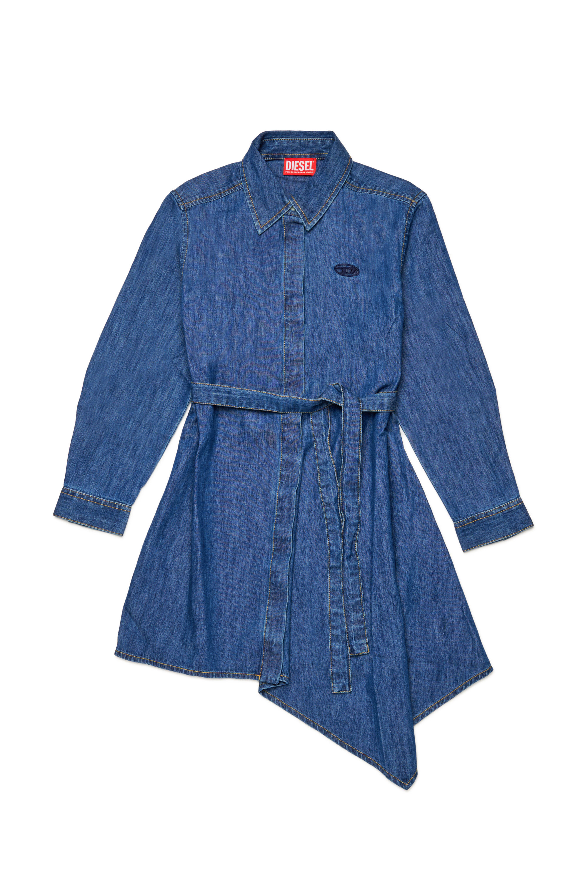 Diesel - DETRISS, Woman Denim shirt dress with asymmetric hem in Blue - Image 1