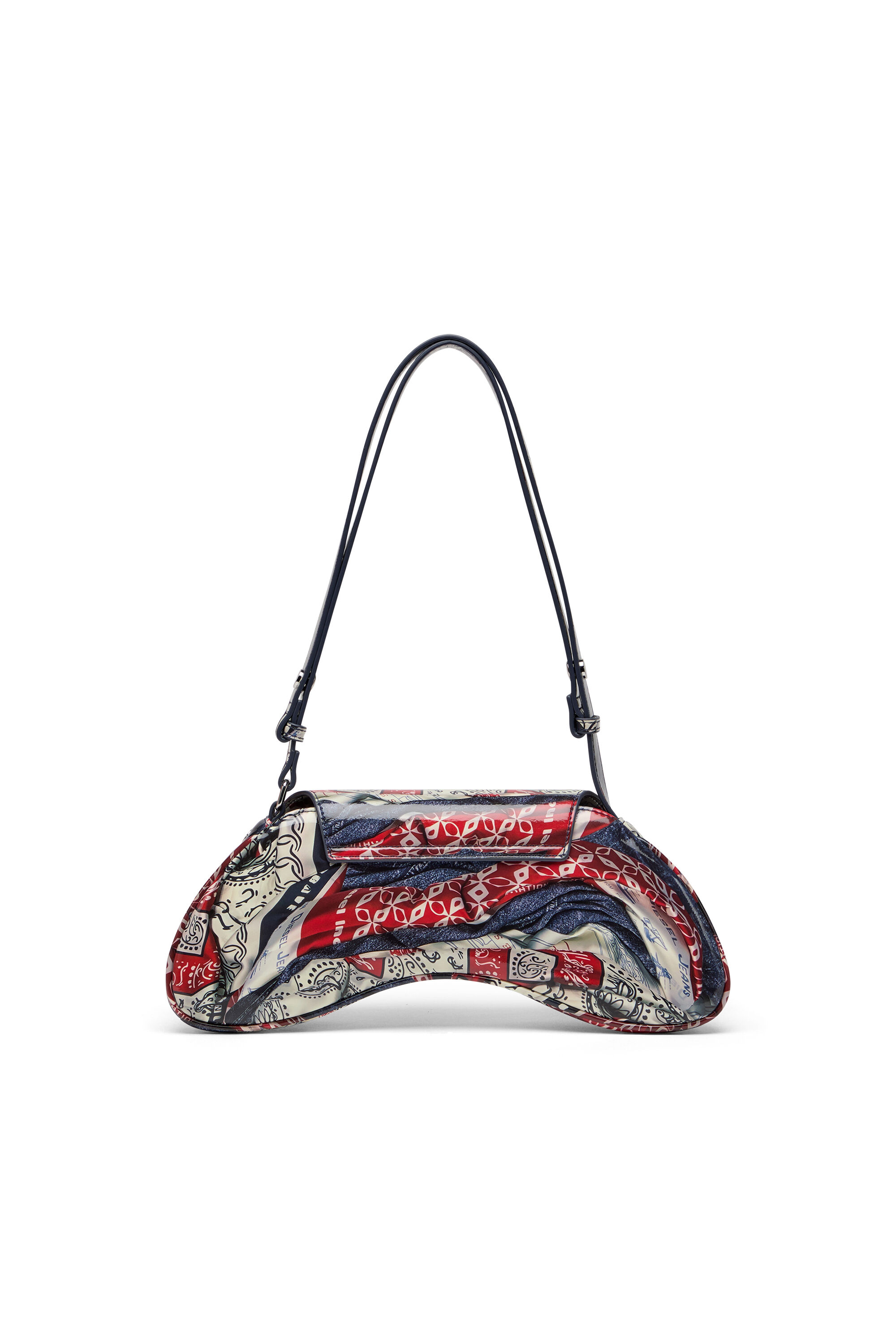 Diesel - PLAY CROSSBODY, Damen Play-Schultertasche mit glänzendem PU-Print in Weiss/Blau - 3