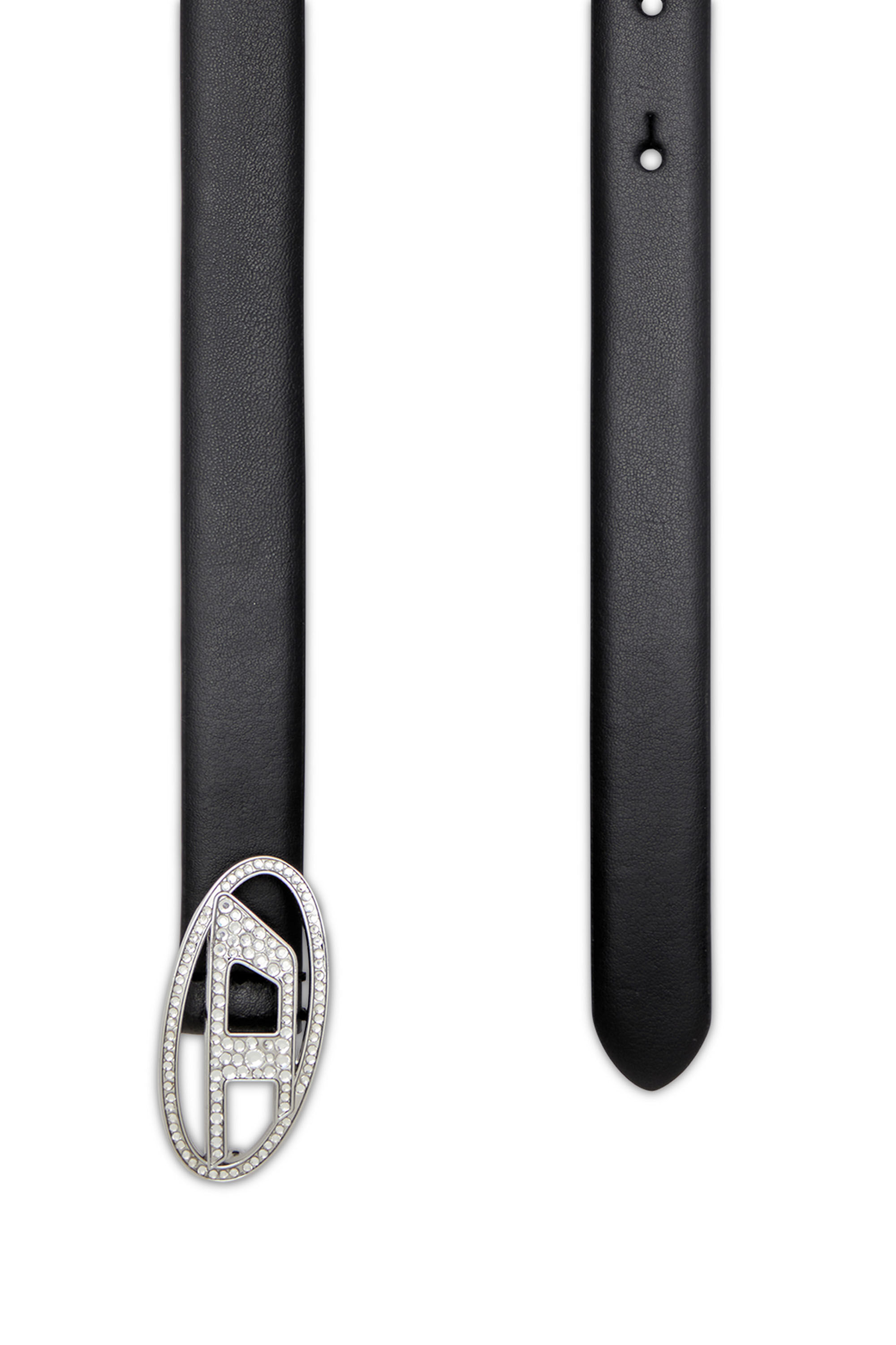 【DIESEL】b-1dr strass 20 Women's 1.9cm slim leather belt with crystal buckle | Black