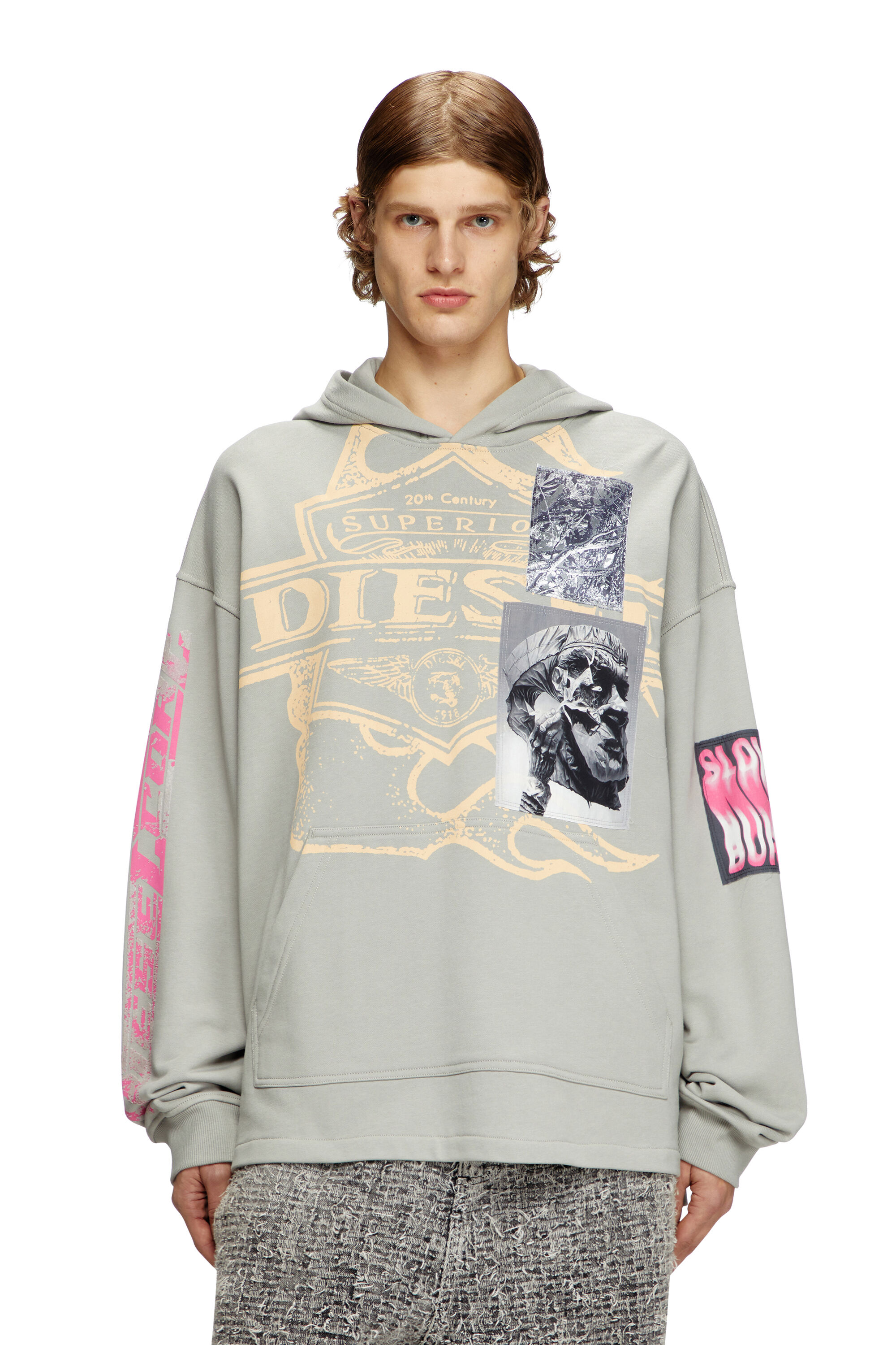 Diesel - S-BAXT-HOOD-R1, Herren Hoodie mit Prints und Logo-Patches in Grau - 3