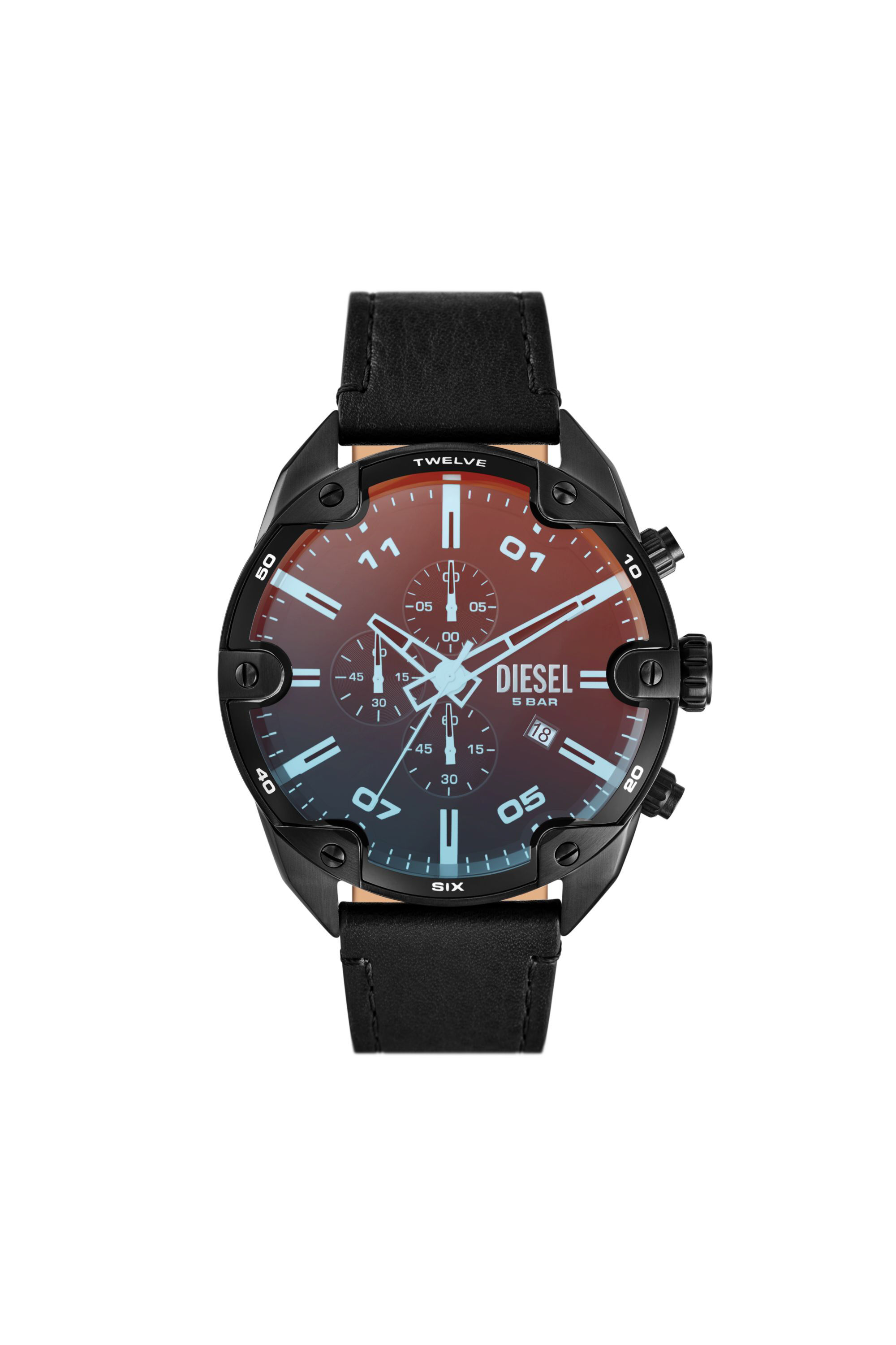 Diesel - DZ4667, Herren Spiked Chronograph mit schwarzem Lederarmband in Schwarz - 1
