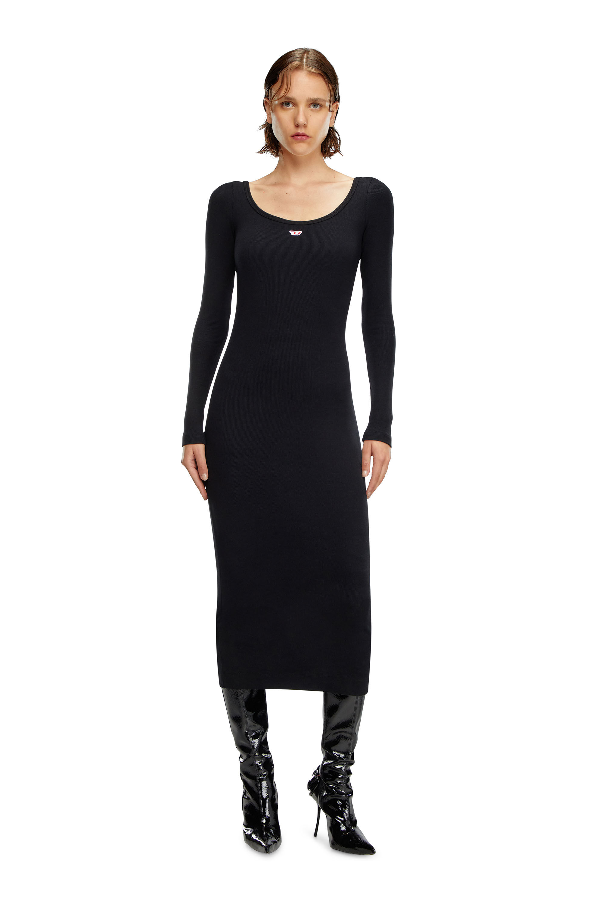 Diesel - D-BALLET-D, Damen Midi-Kleid mit U-Ausschnitt. in Schwarz - 1
