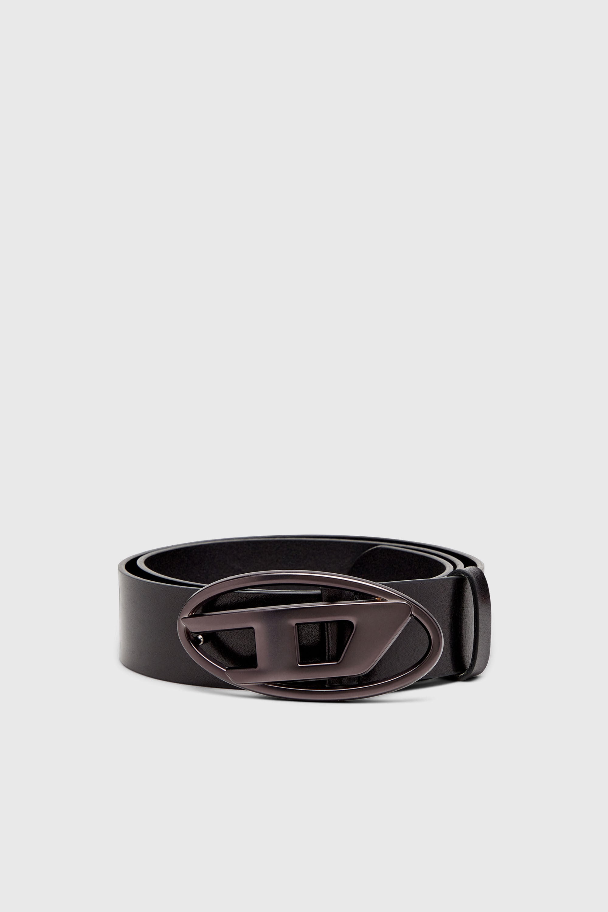 Diesel - B-1DR, Unisex 3.9cm G&uuml;rtel aus Leder mit Metallic-Oval D-Schnalle in Schwarz - 1