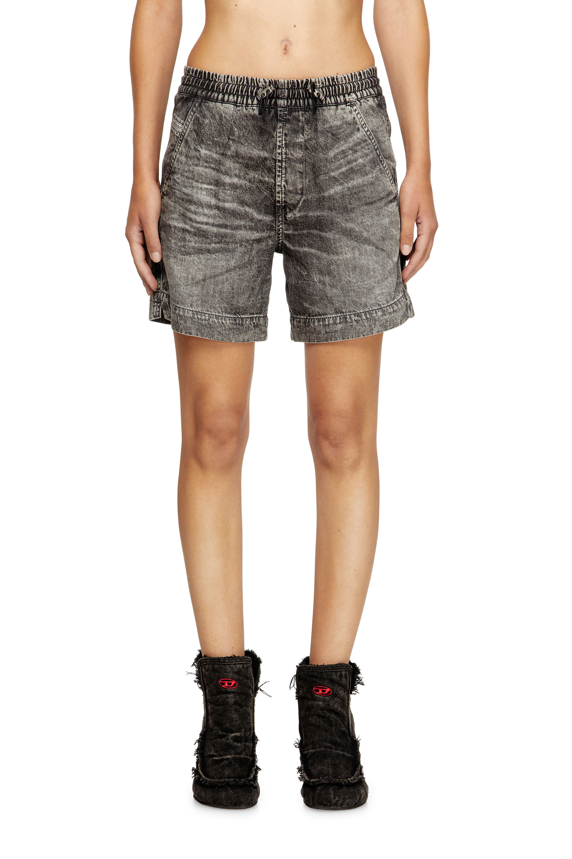 Diesel - D-TENNI-S1, Unisex Shorts aus marmoriertem Denim in Schwarz - 4