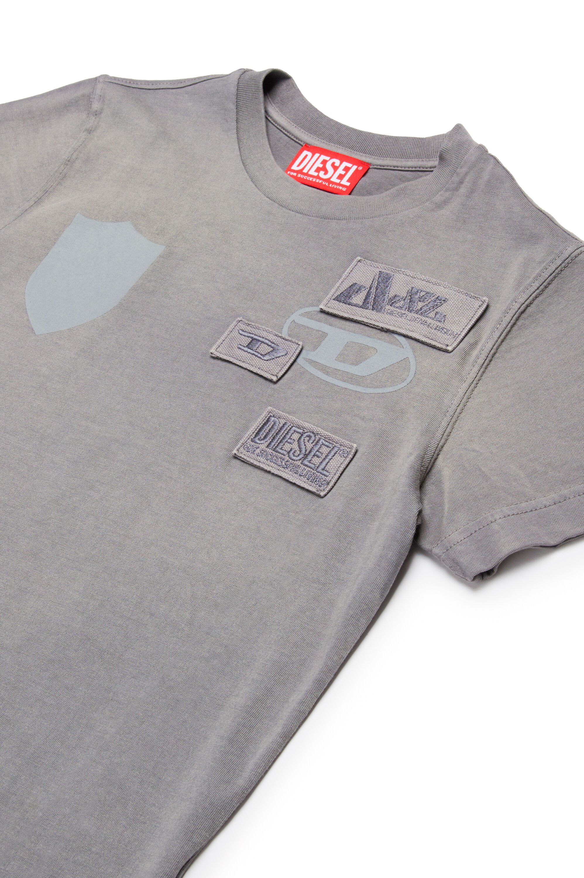 Diesel - TDACCY, Man T-shirt with grosgrain Diesel patches in Grey - Image 3