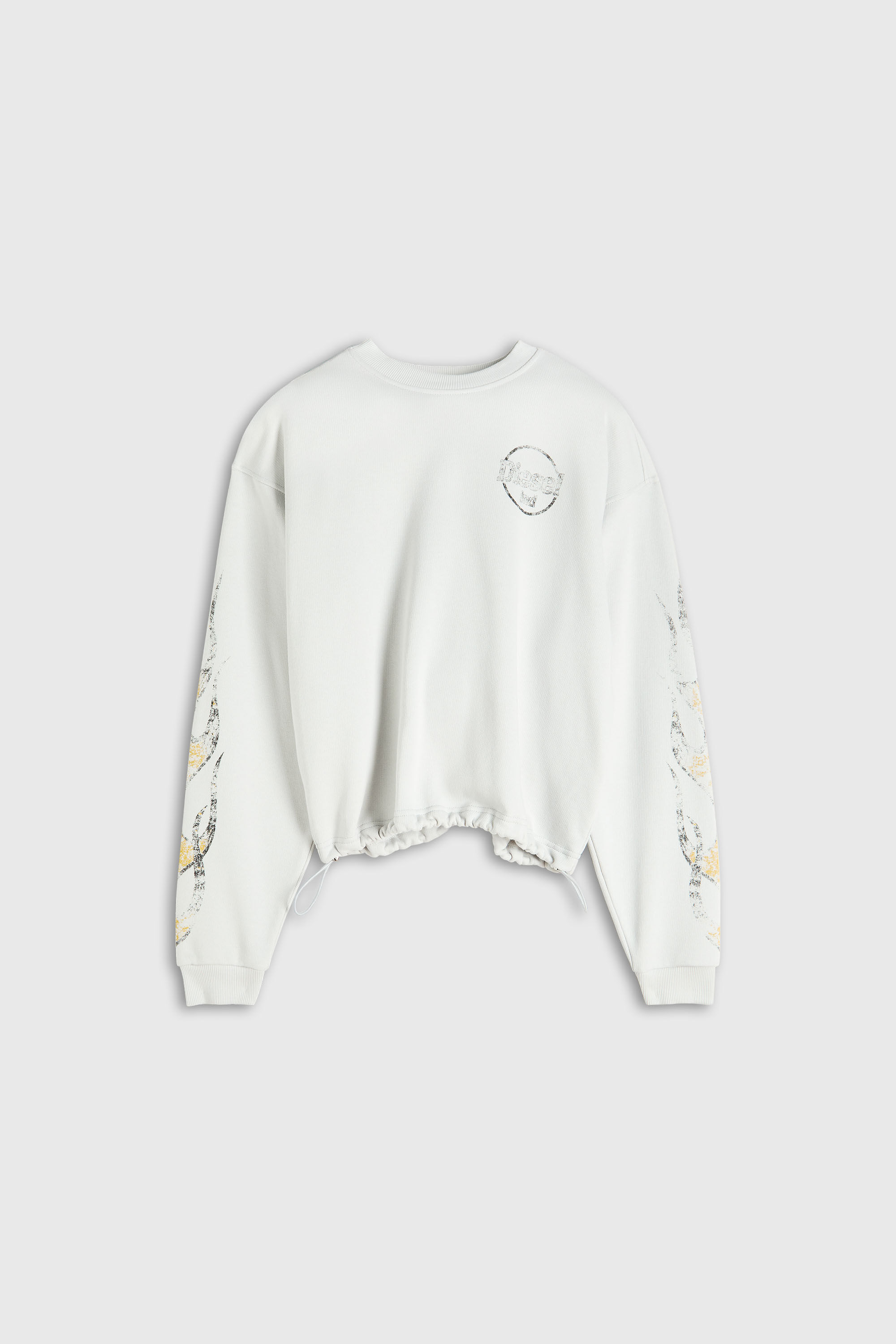 Diesel - F-CREWY-B3, Damen Sweatshirt mit Kordelzugsaum und crack print in Wei&szlig; - 2