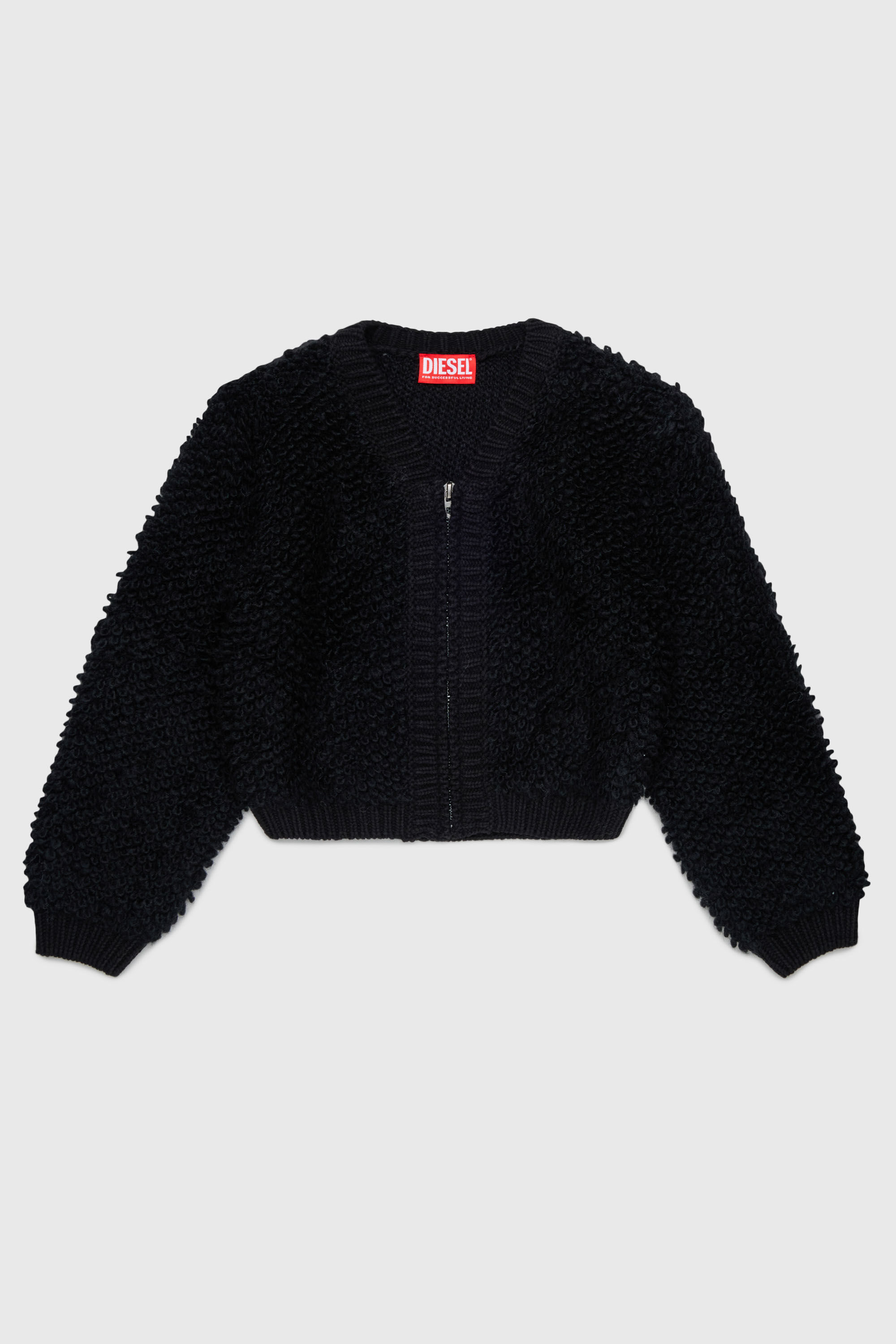 Diesel - KRIM, Damen Zip-Cardigan aus strukturiertem Boucl&eacute;-Strick in Schwarz - 1