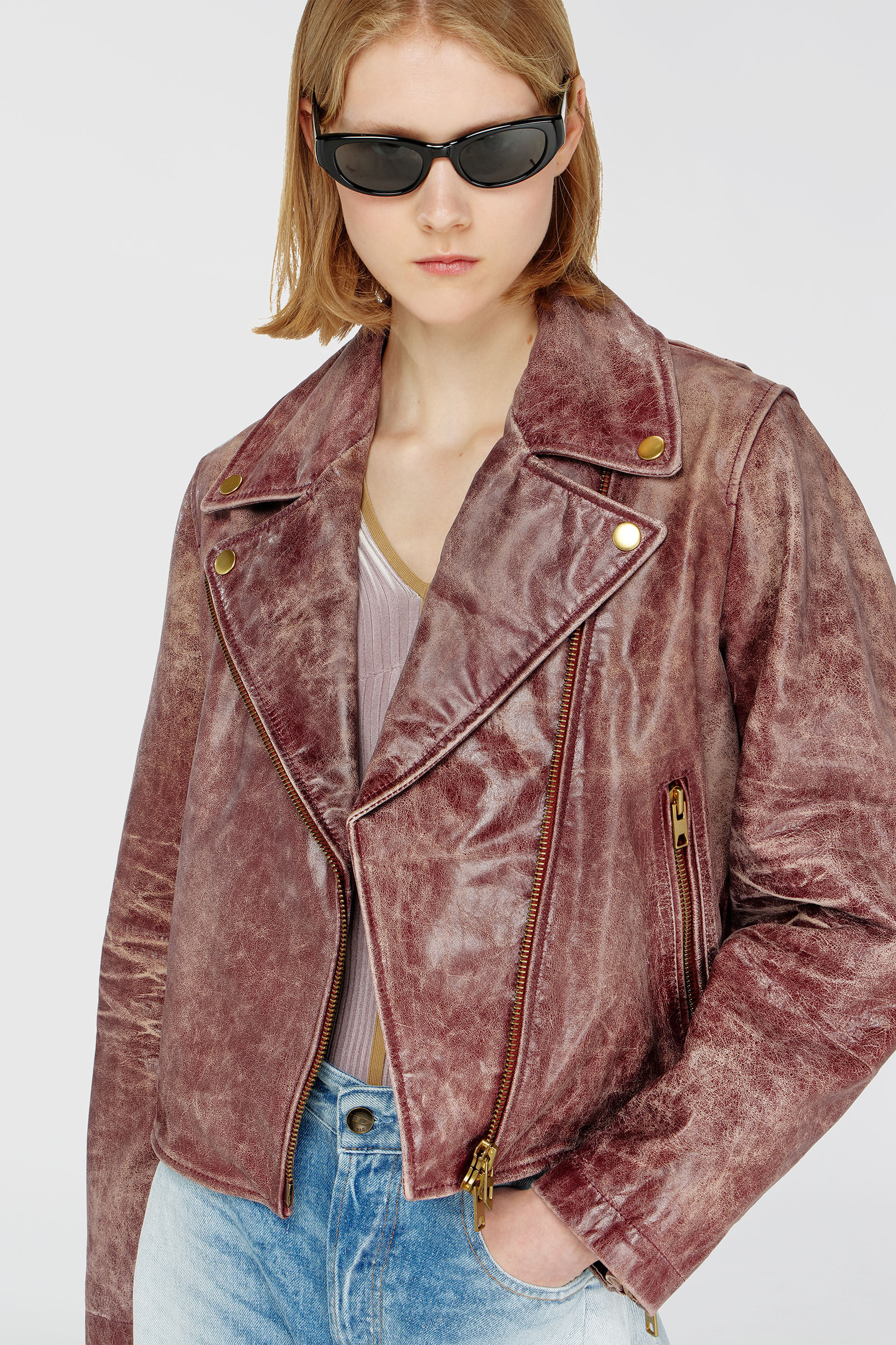 Diesel - L-UNATIC-T1, Damen Biker-Jacke aus behandeltem Leder in Braun - 6