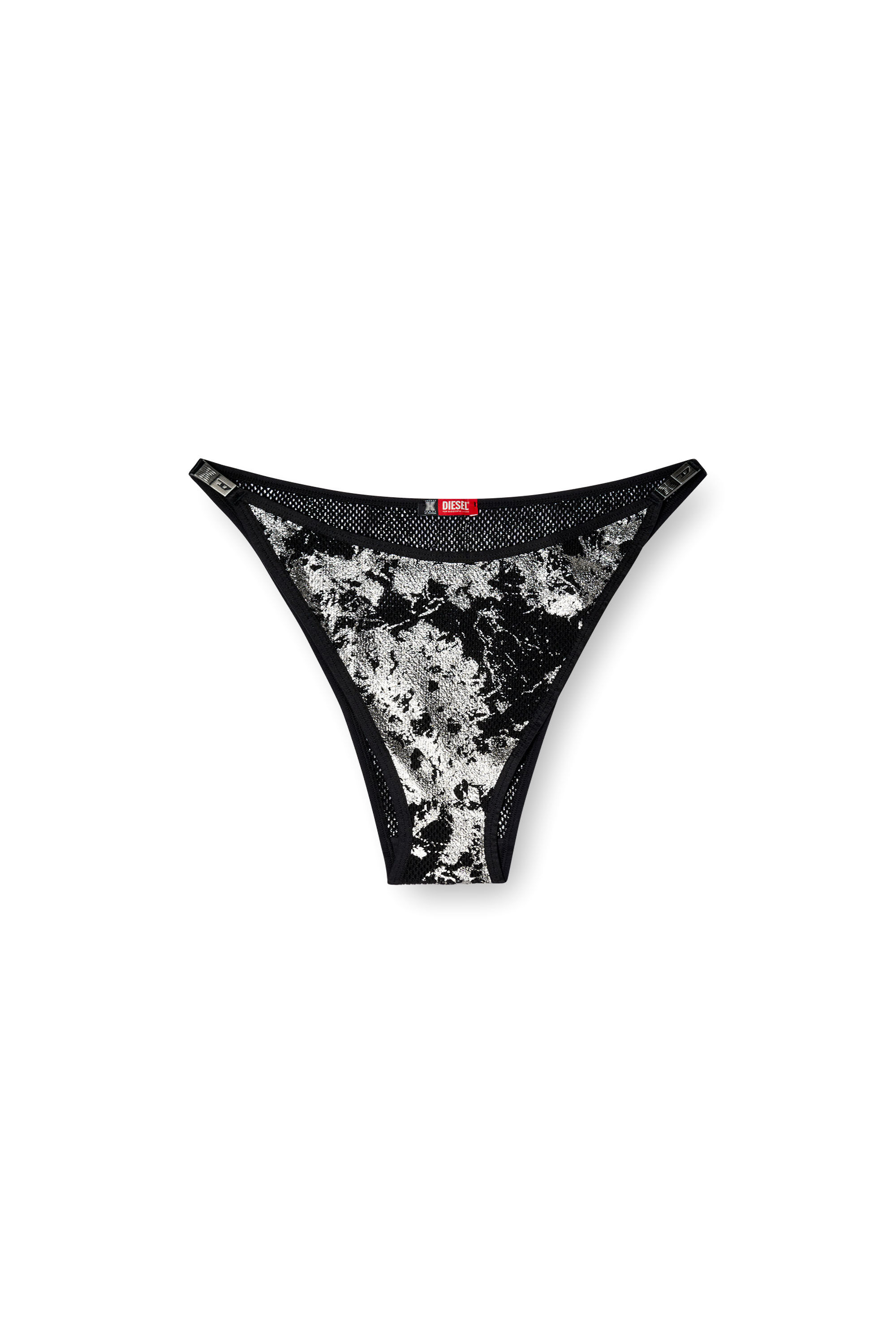 Diesel - C-FISHNET-STRING, Damen String aus folienbeschichtetem Netzstoff in Schwarz/Silber - 2
