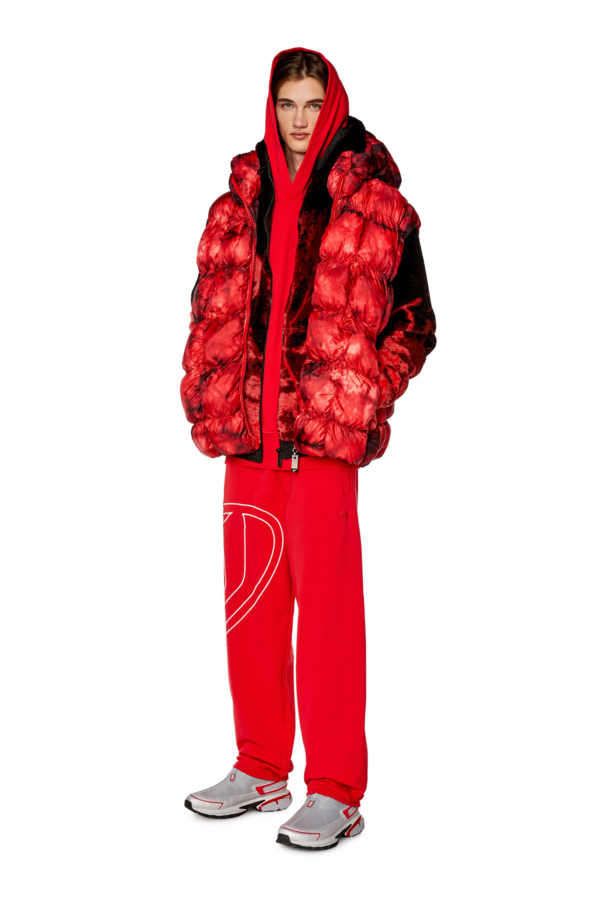 Diesel - W-RALLE-SL, Herren Wattierte Westenjacke mit Kapuze in Rot - 1