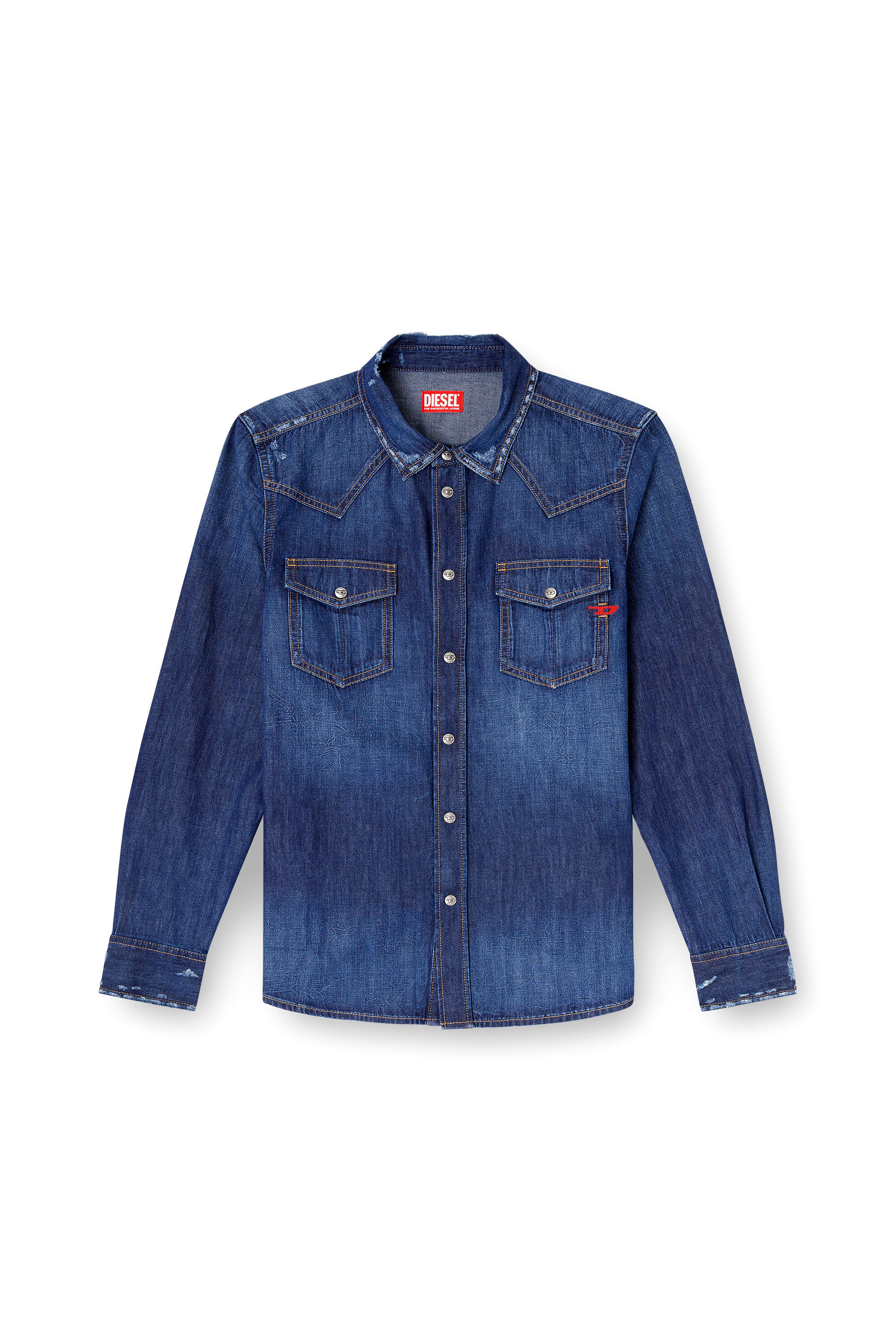 Diesel - D-VEGA, Herren Jeanshemd mit Pattentaschen in Blau - 2
