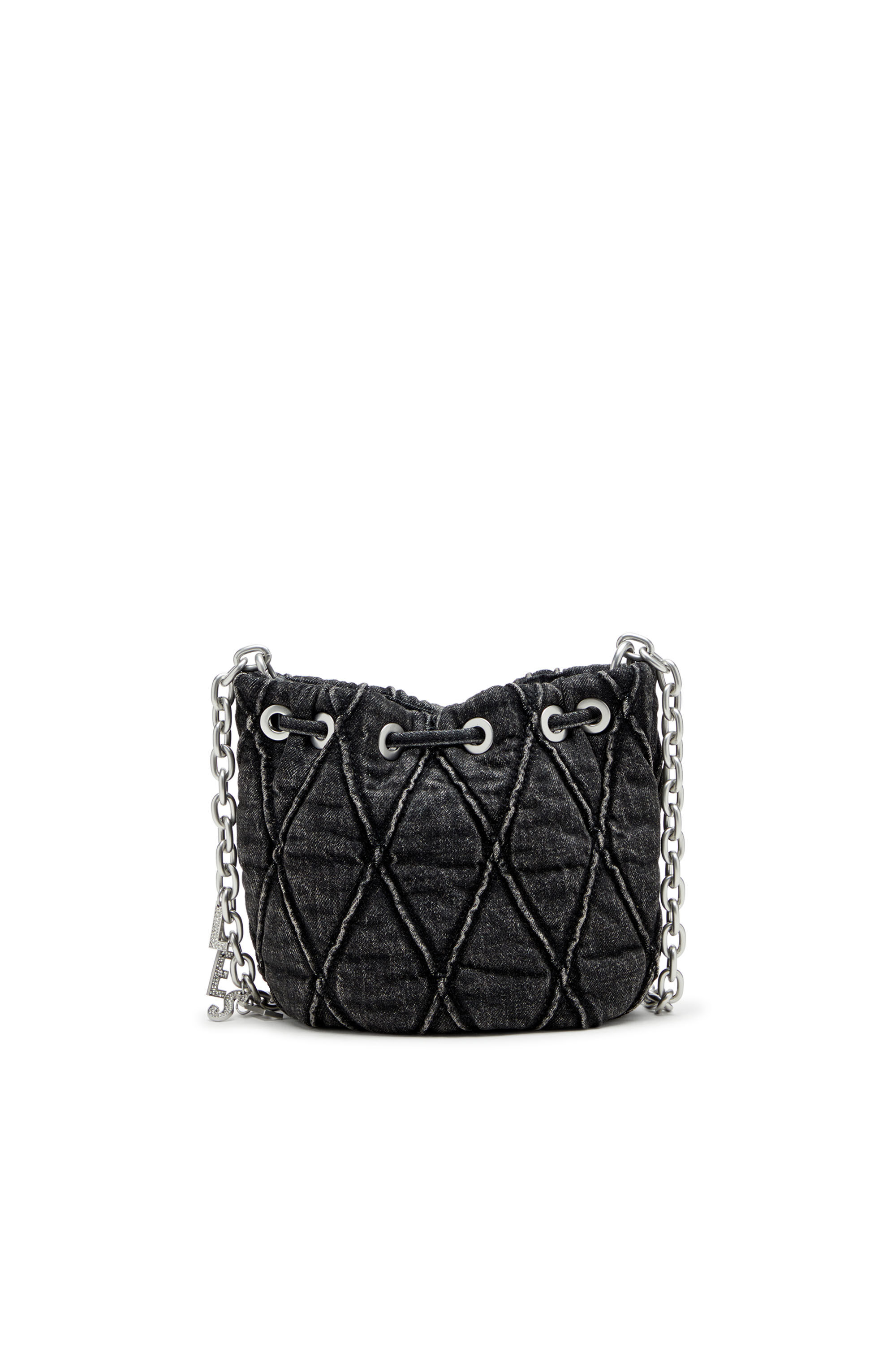 Diesel - CHARM-D BUCKET S, Damen Mini-Beuteltasche aus behandeltem, gestepptem Denim in Schwarz - 3