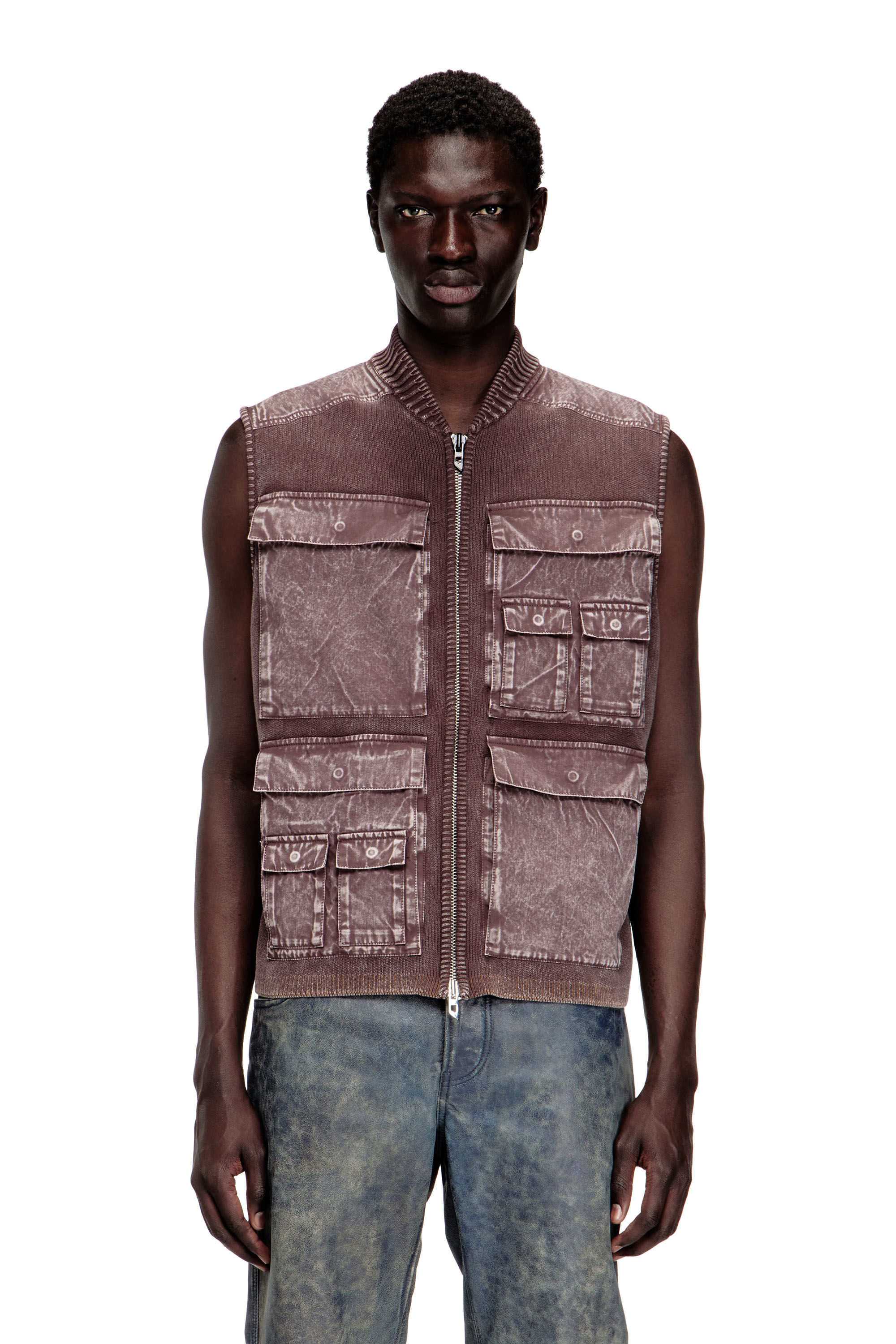 Diesel - K-GIULIUS, Man's Zip-up knitted vest with cargo pockets in null - 3