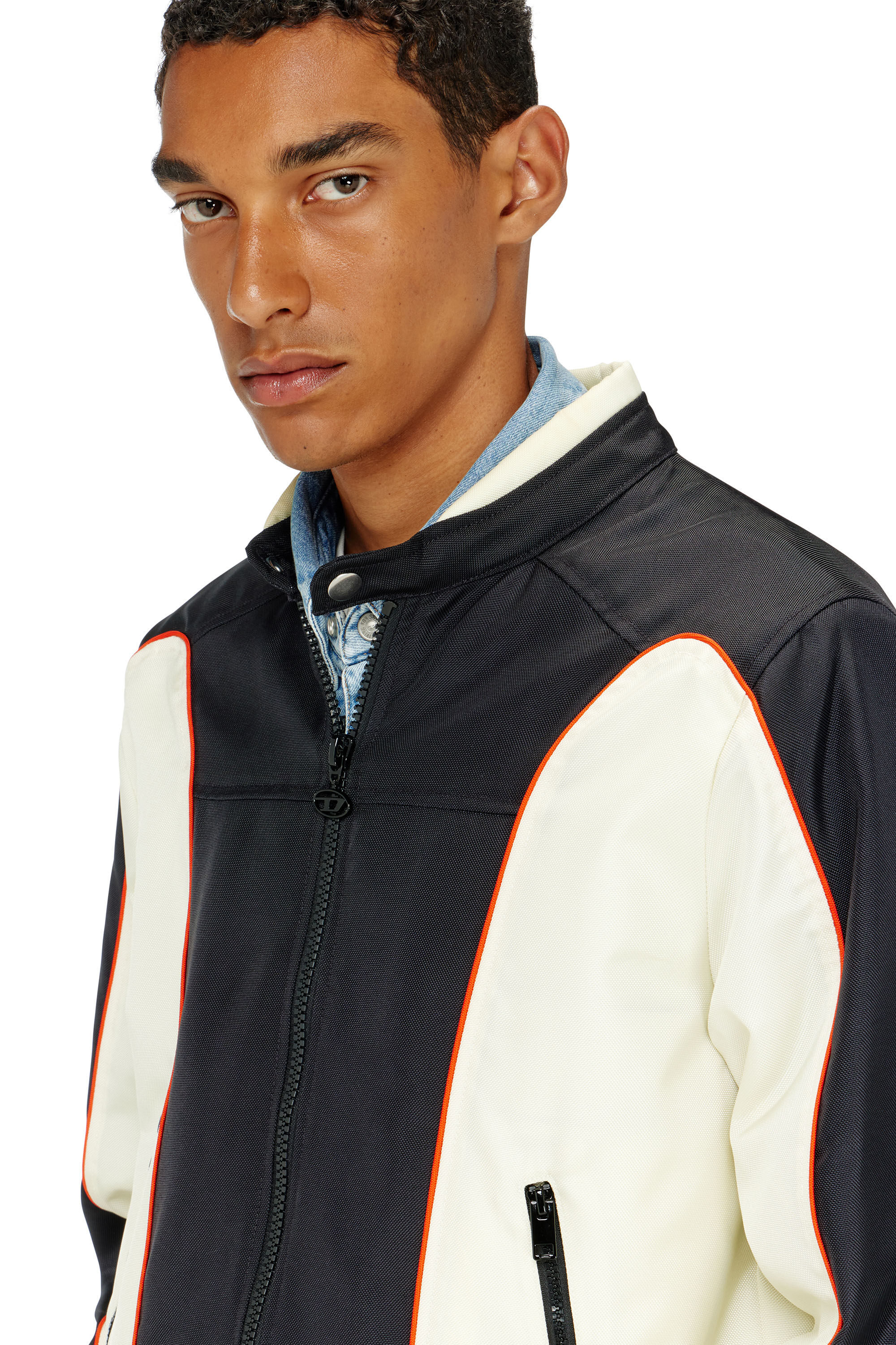 Diesel - J-BLINK-A, Herren Colour-Block-Biker-Jacke mit Paspelierung in Weiss/Schwarz - 5