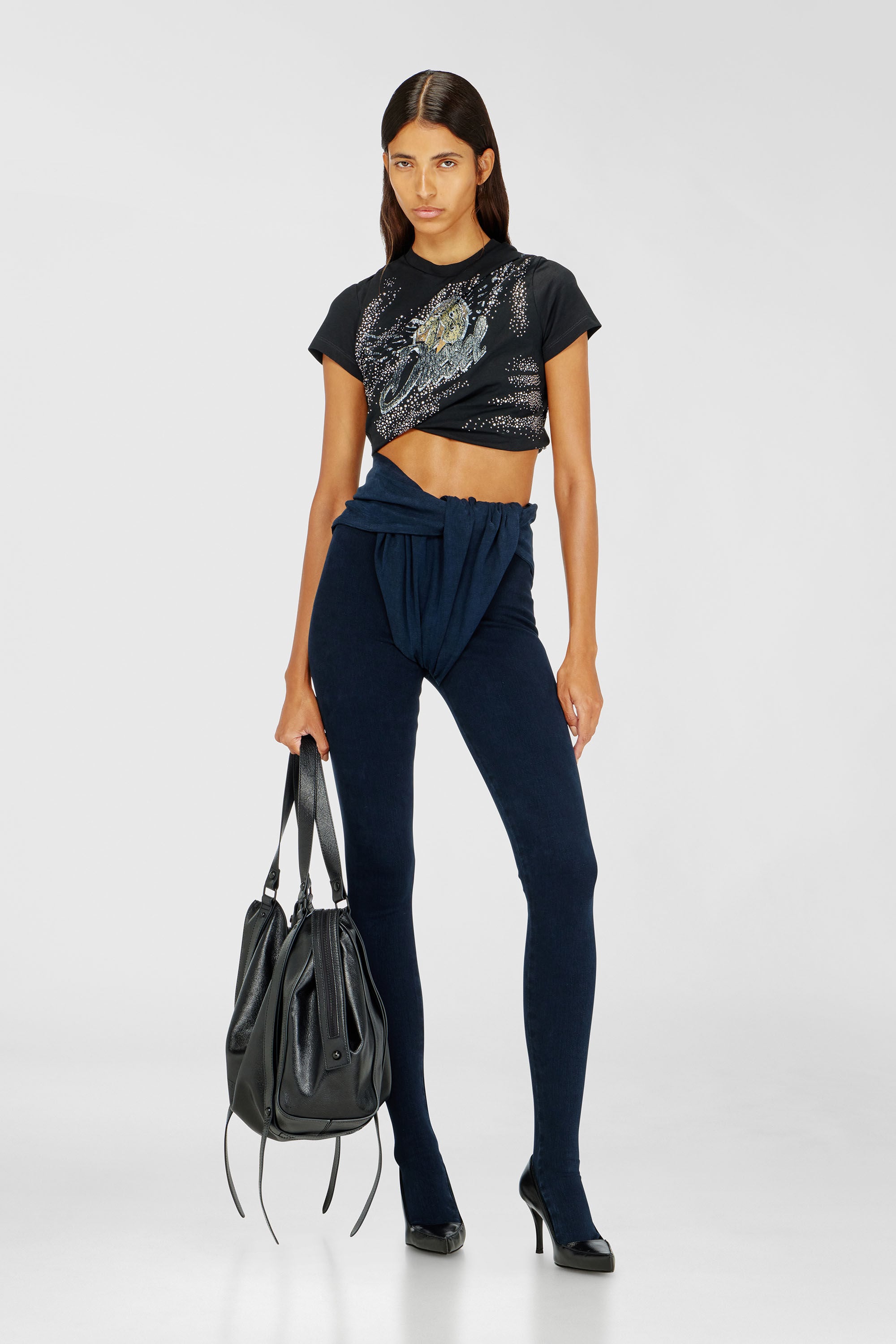 Diesel - T-WINCY, Damen Gerafftes T-Shirt aus doppellagigem Jersey in null - 1
