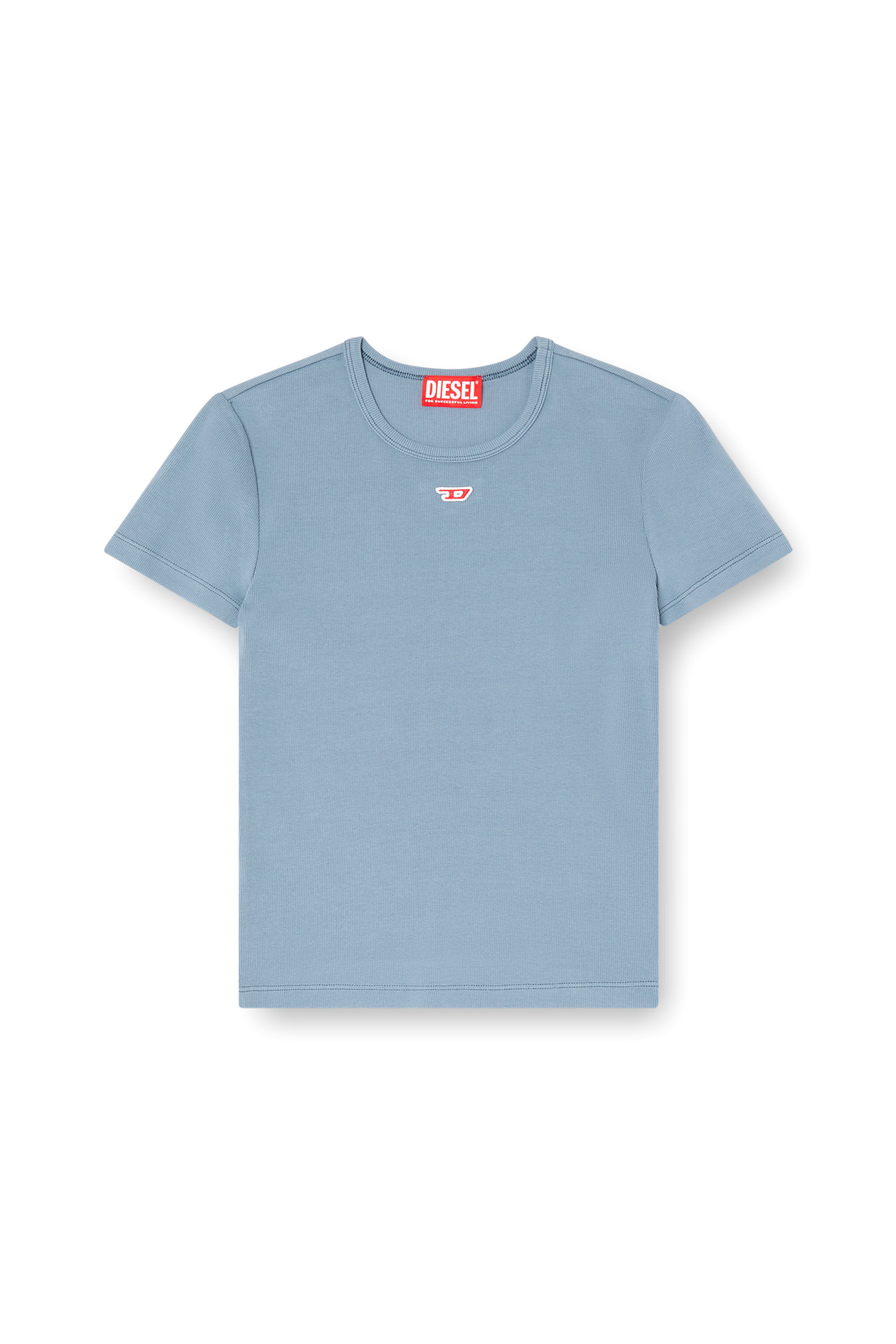Diesel - T-ELE-LONG-D, Damen T-Shirt mit D Logo-Patch in Hellblau - 2