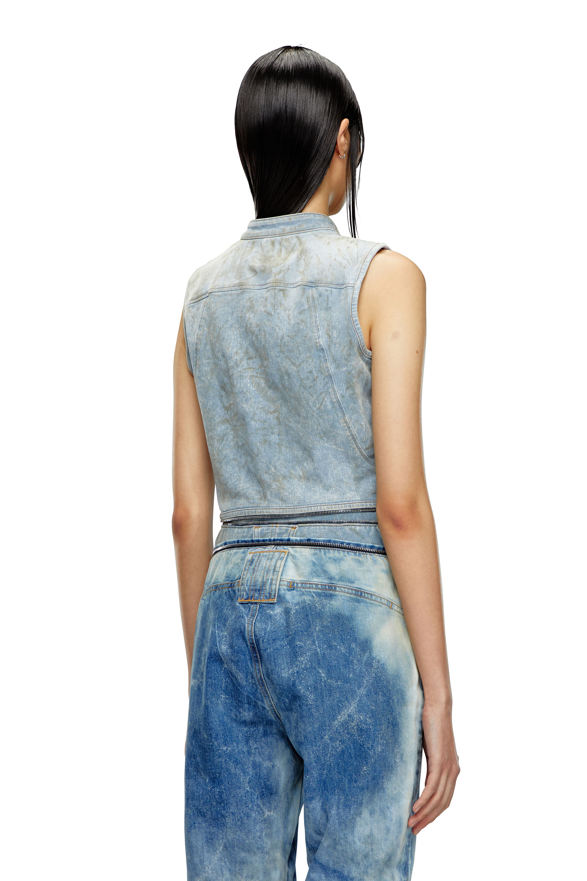 Women's Second-skin denim top with biker details | Blue | Diesel