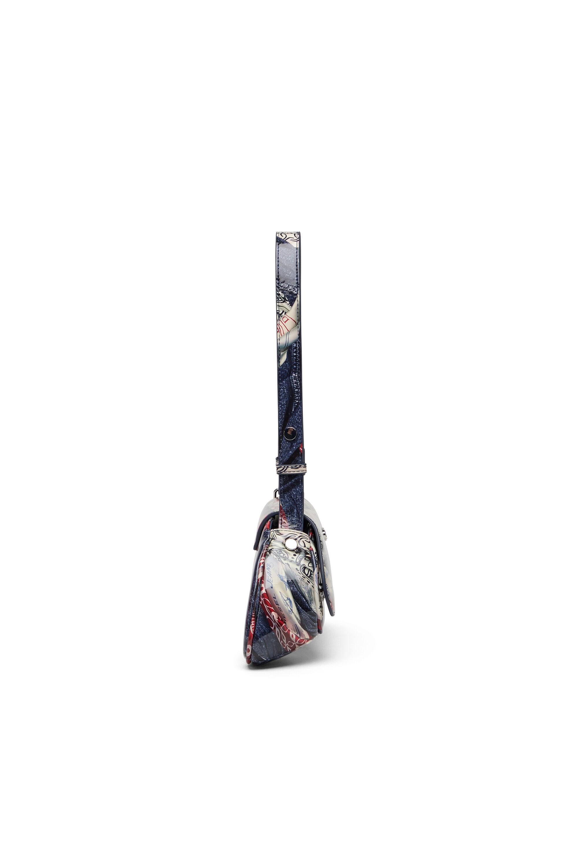 Diesel - PLAY CROSSBODY, Damen Play-Schultertasche mit glänzendem PU-Print in Weiss/Blau - 4