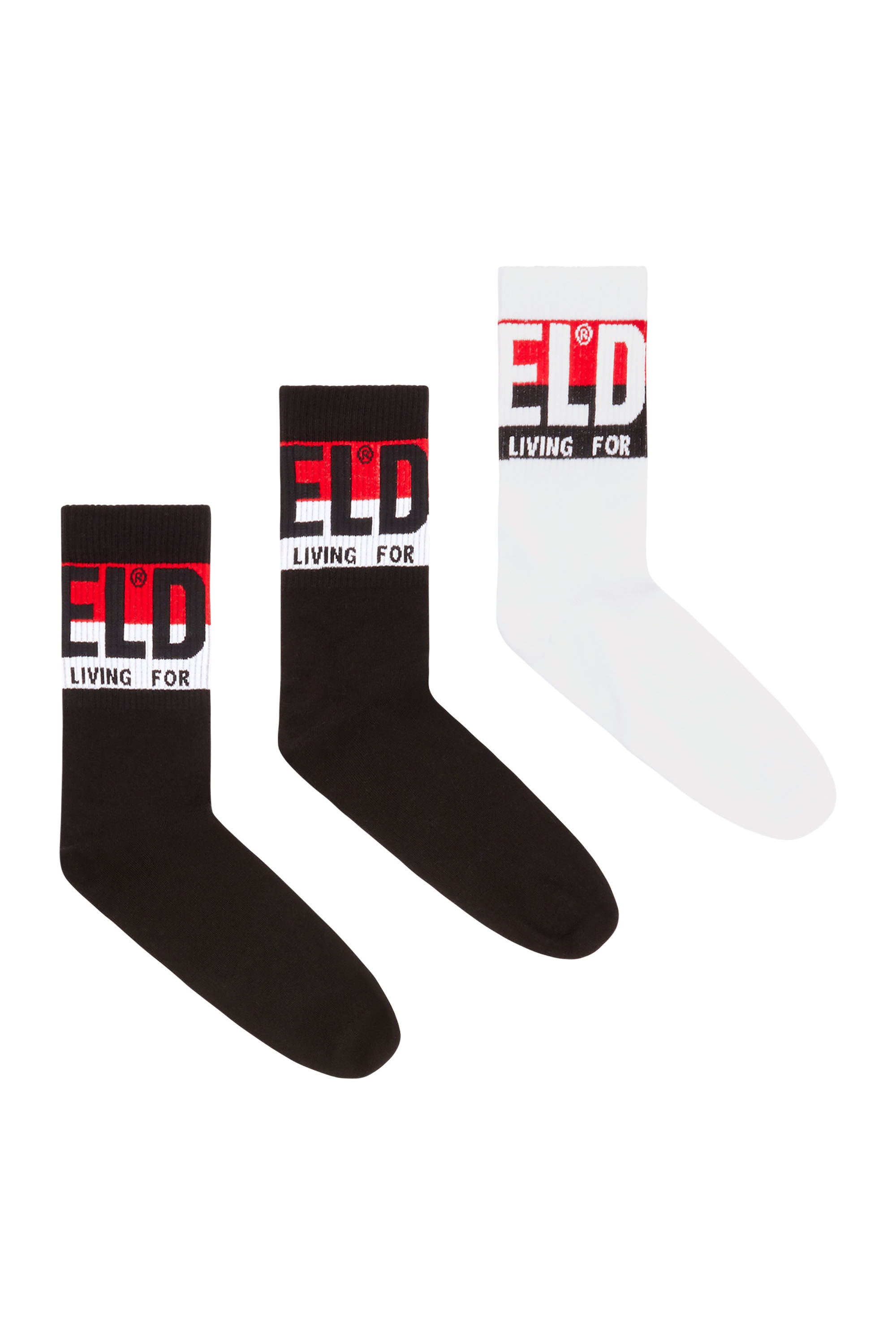 Diesel - SKM-RAY-THREEPACK, Man's 3-pack of socks with logo cuffs in Black/White - 1