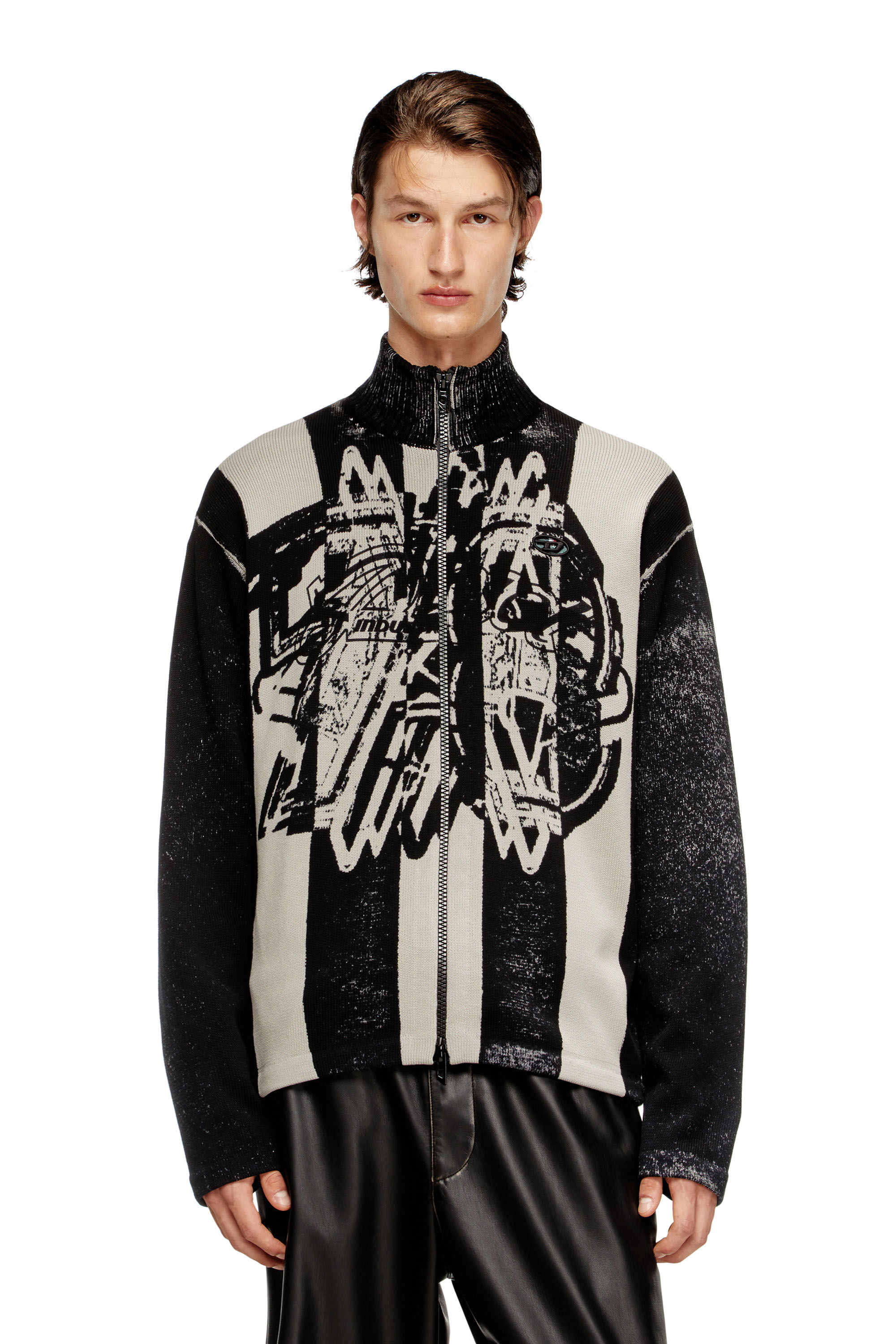 Diesel - K-OLIBA-JKT, Herren Gestreifter Reißverschluss-Cardigan mit Innen-Print in null - 3