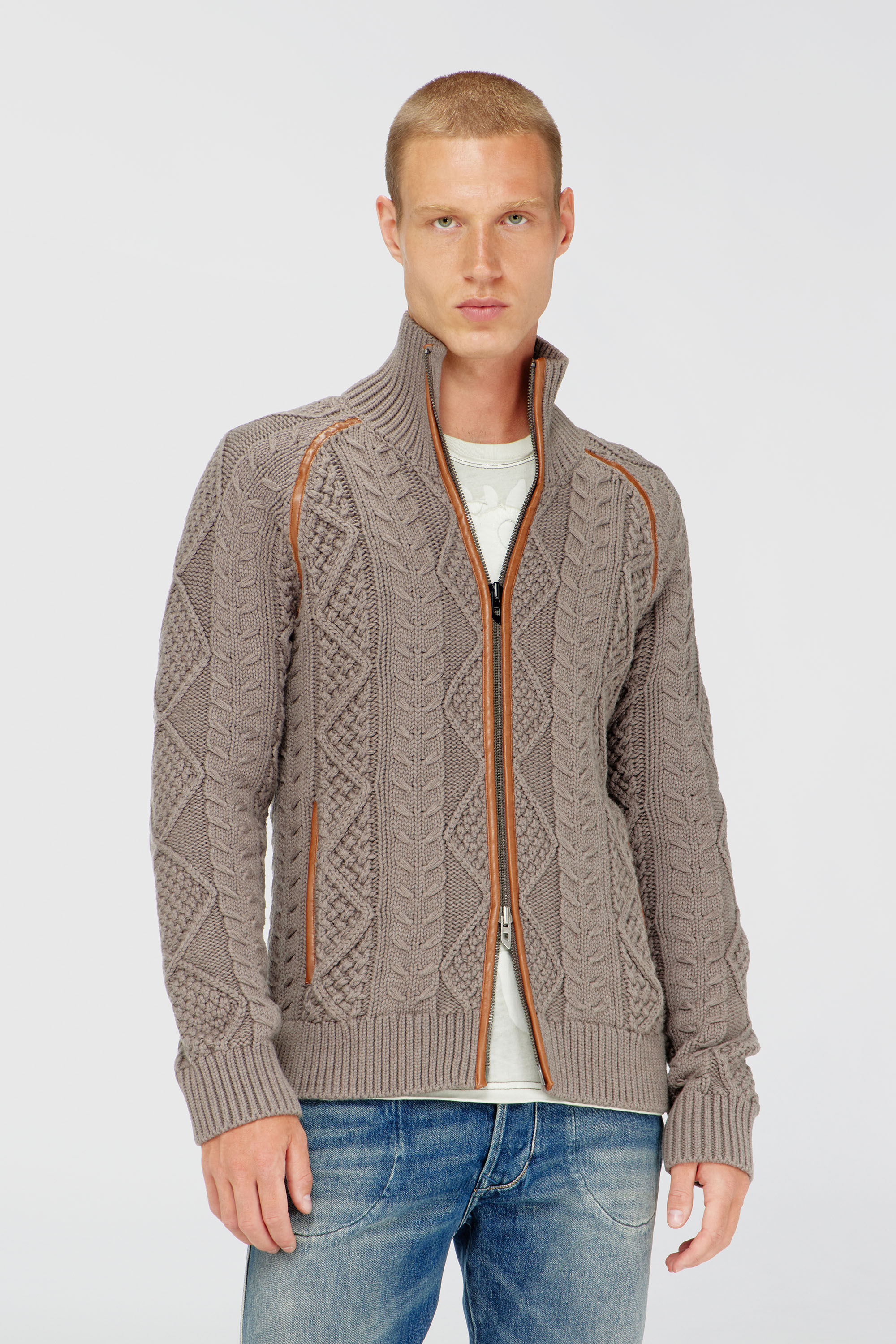 Diesel - K-INOKI, Herren Zip-Cardigan aus Zopfmusterstrick in Grau - 3