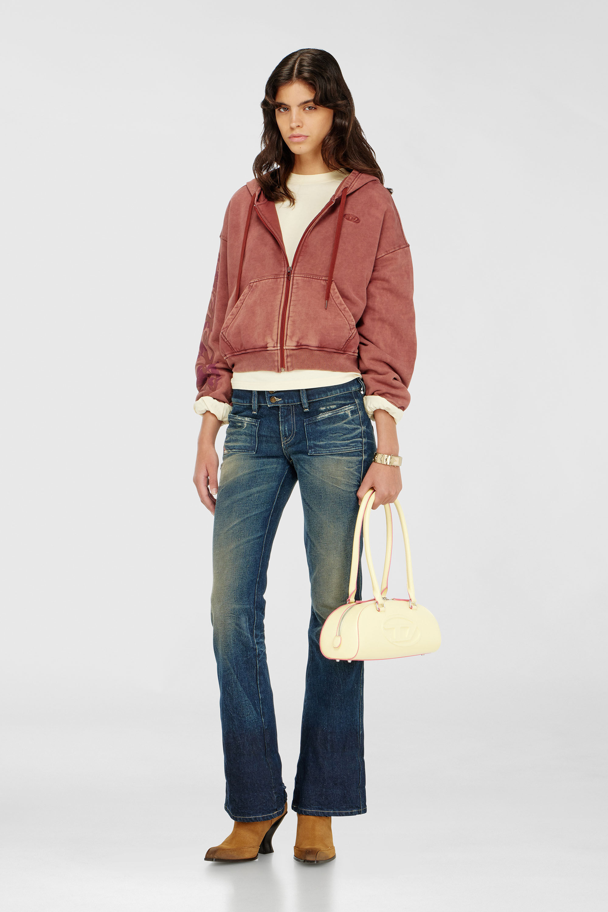 Diesel - 1DR DOME SHOULDER EW, Damen 1DR Dome - Langgezogene Bowlingtasche aus Leder in Gelb - 1