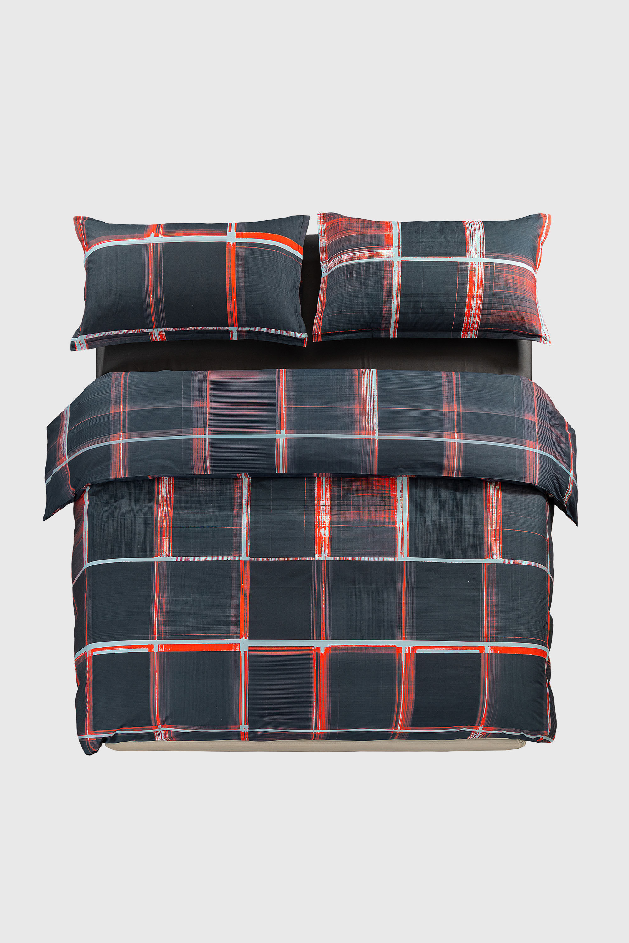 Diesel - 1016331 PSYCHEDELIC CHECKS DARK  DUVET C, Unisex Perkal-Bettbezug-Set f&uuml;r ein Queen-Size-Bett in Schwarz/Rot - 1