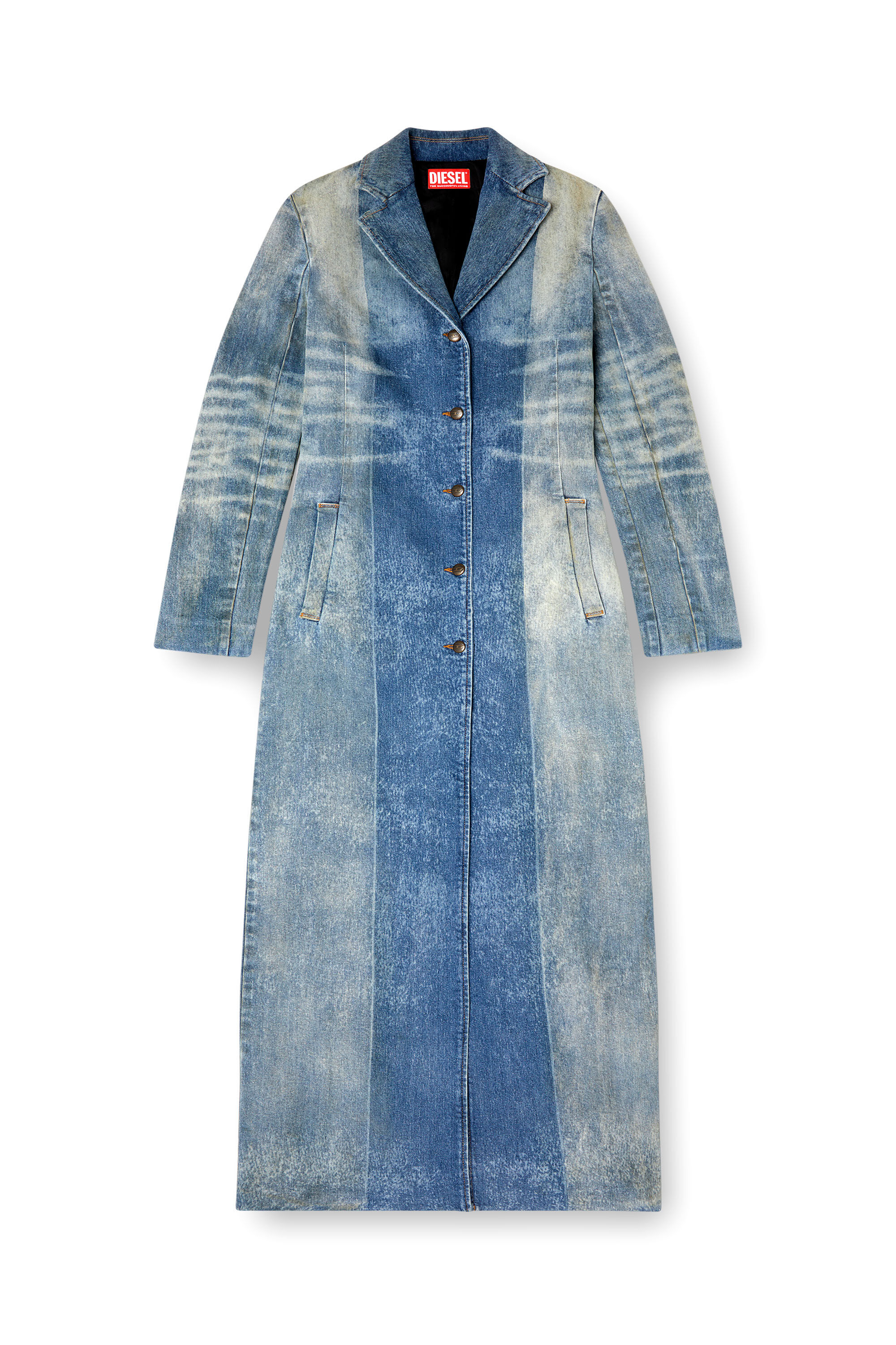 Diesel - DE-LAMOUR-FSF, Damen Mantel aus Denim mit solarisierten Falten in Mittelblau - 2