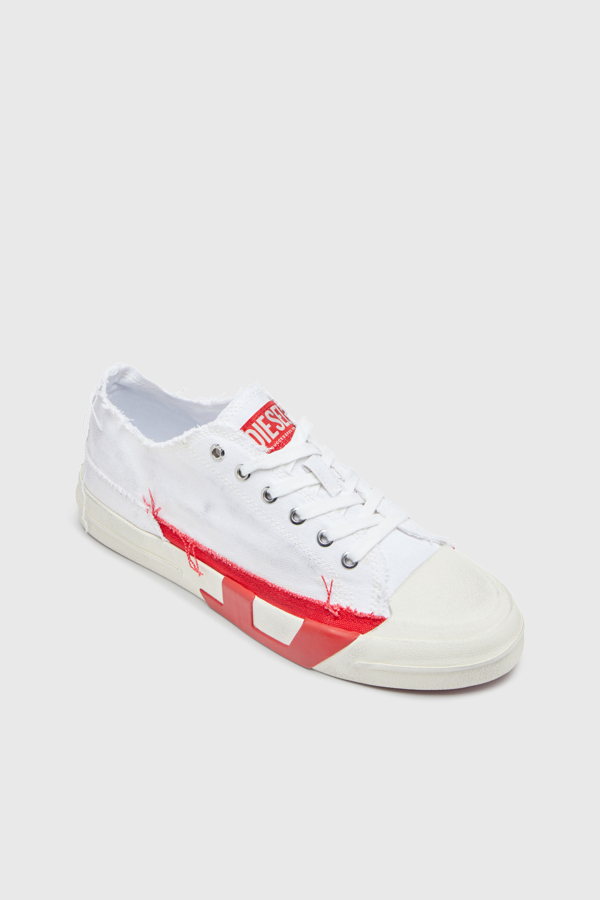 Diesel - S-D-VERSE LOW, Man's S-D-Verse-Dirty-effect canvas sneakers in White/Red - 6