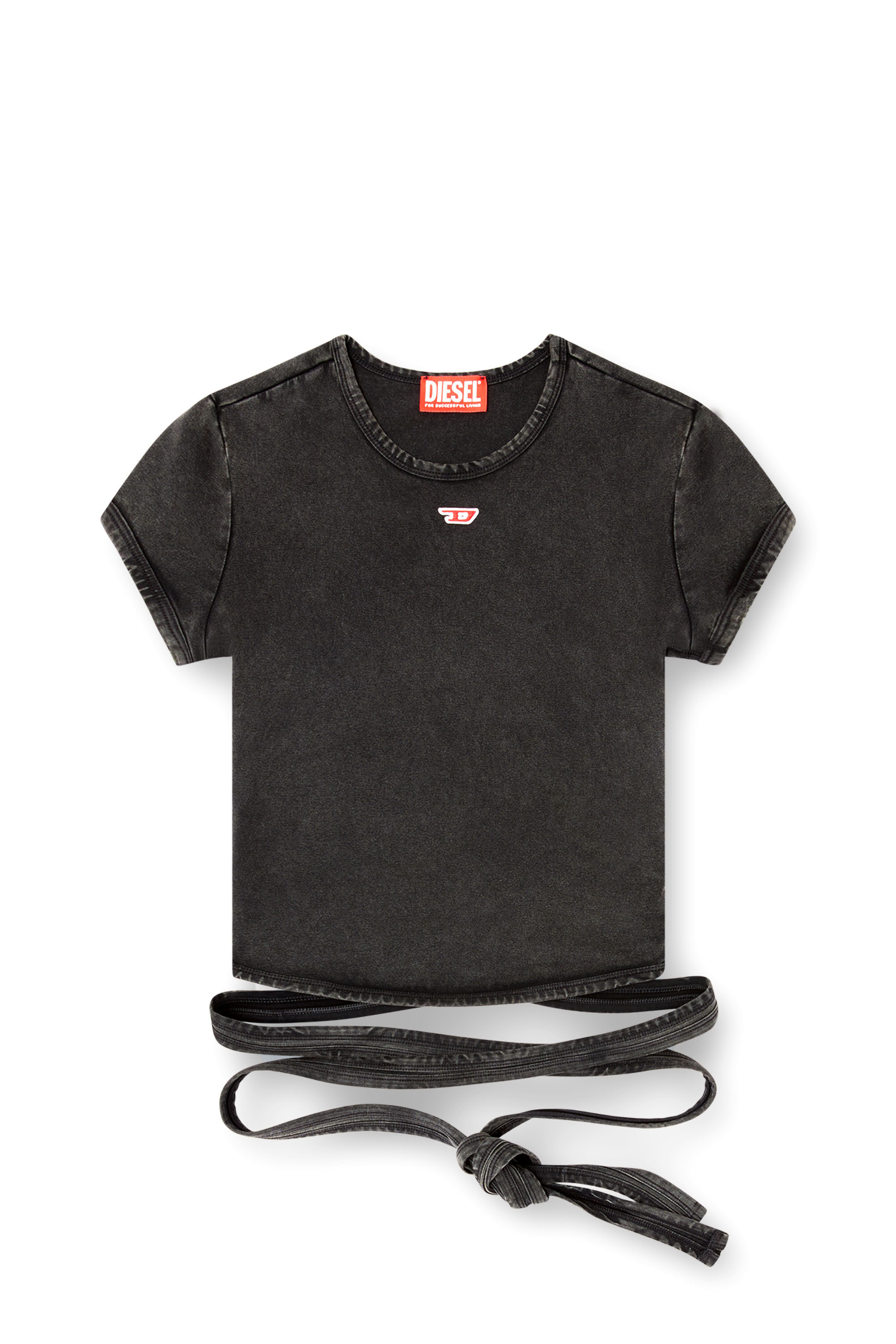 Diesel - T-BUNNY-TAIL-R1, Damen T-Shirt in Denim-Optik mit Wickelbändern in Schwarz - 2