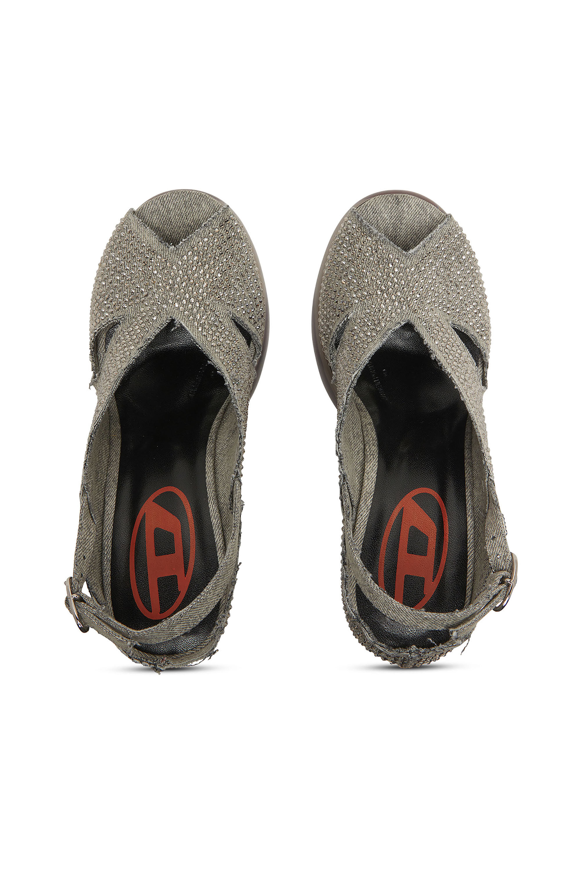 Diesel - D-LAKE PLATFORM SDL, Damen D-Lake-Sandaletten aus Kristalldenim und Plexiglas in Grau - 4