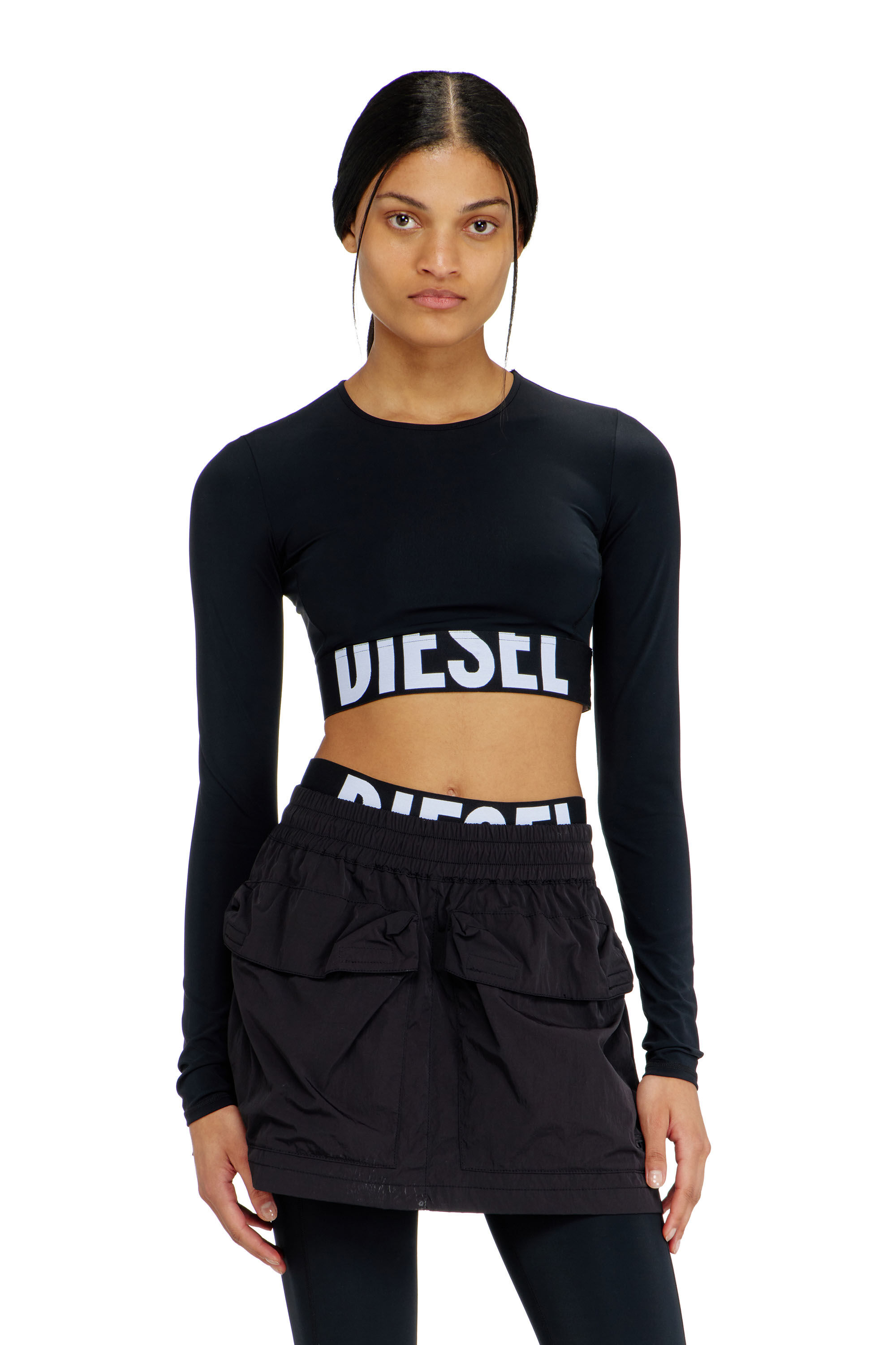 Diesel - MELISSA-D-POP, Damen Verk&uuml;rzte Oberteil aus Mikrofaser mit Cut-off-Logo in Schwarz - 5
