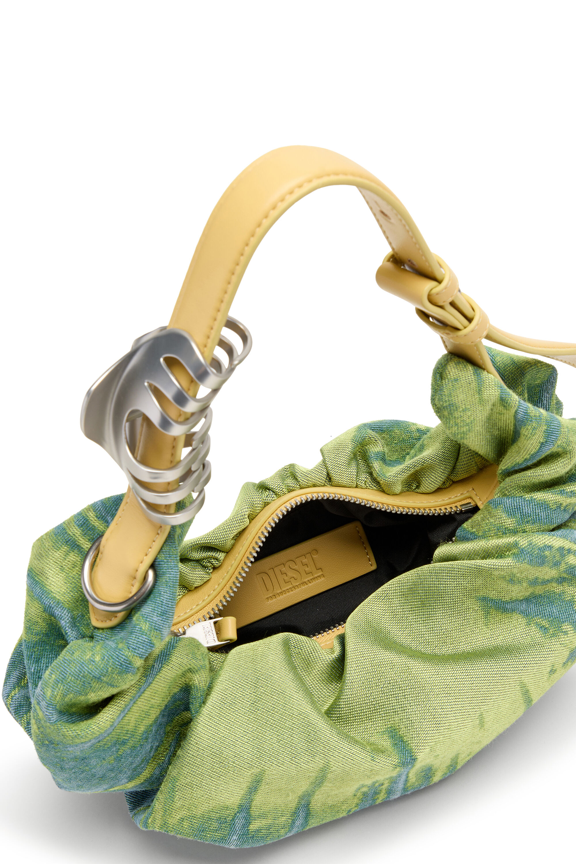 Diesel - GRAB-D HOBO S, Damen Grab-D-Scrunched Hobo-Tasche aus Satin-Denim in Gr&uuml;n - 5