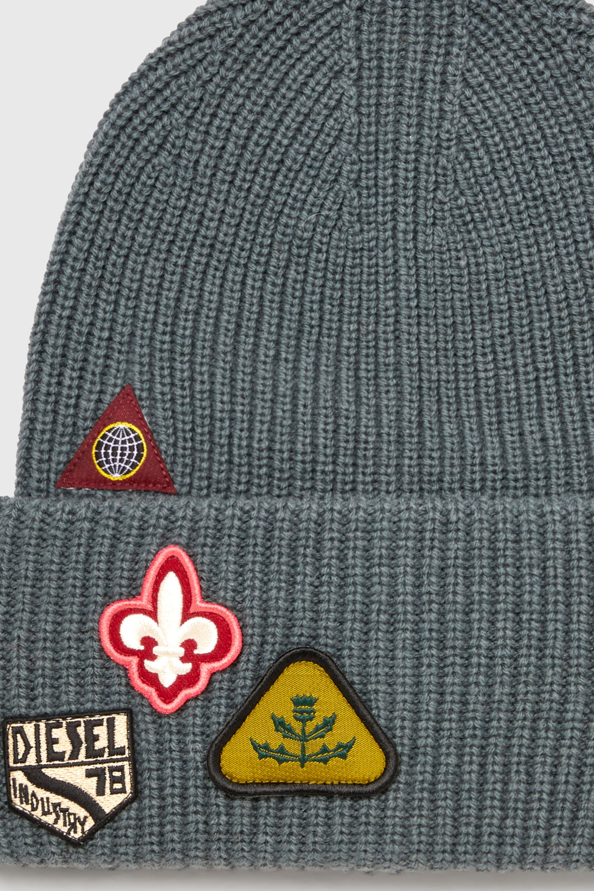 Diesel - K-PHAT, Unisex Wollm&uuml;tze mit Logo-Patches in Grau - 3