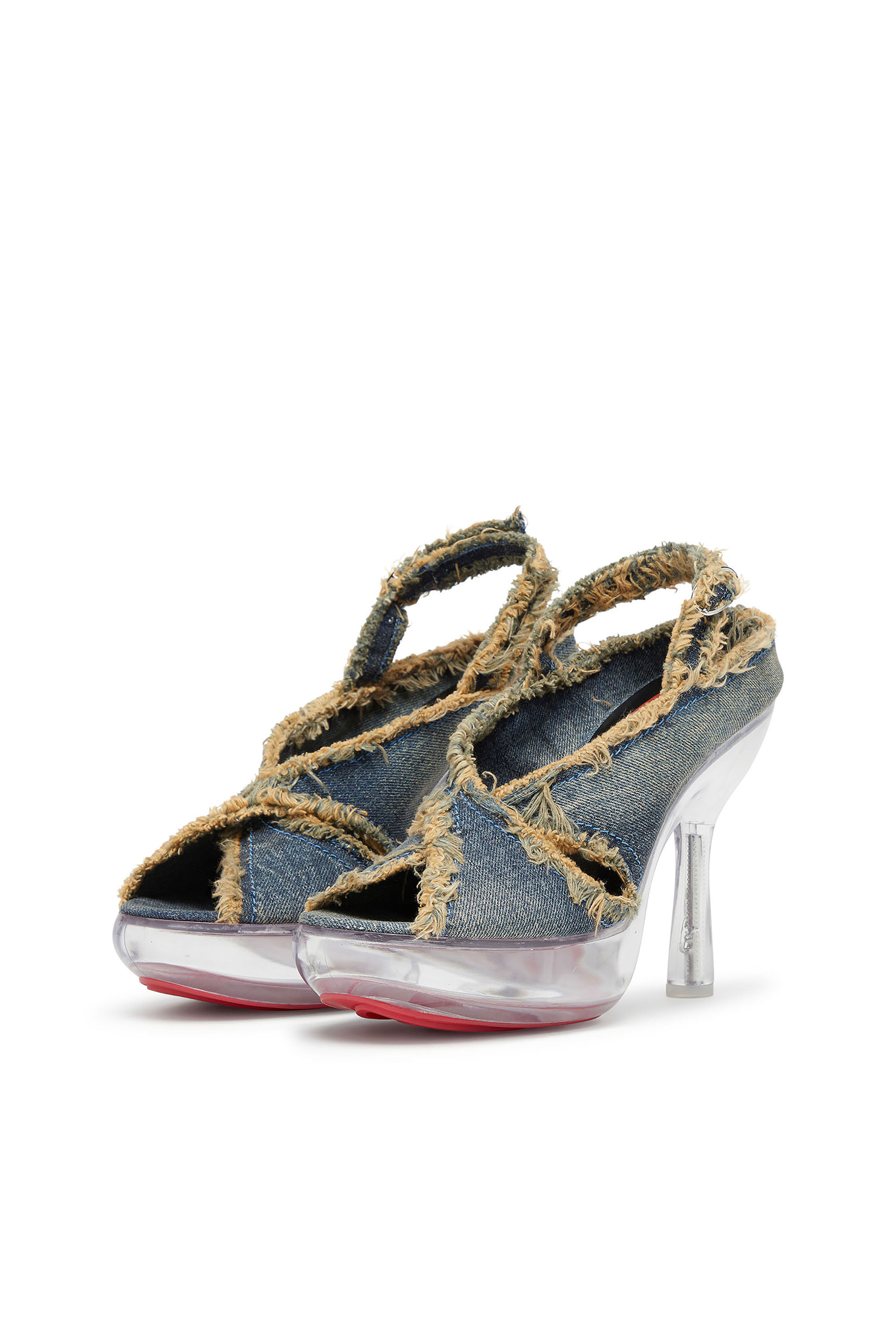 Diesel - D-LAKE PLATFORM SDL, Damen D-Lake-Plateausandalen aus ausgefransten Denim und Plexiglas in Jeansblau - 7