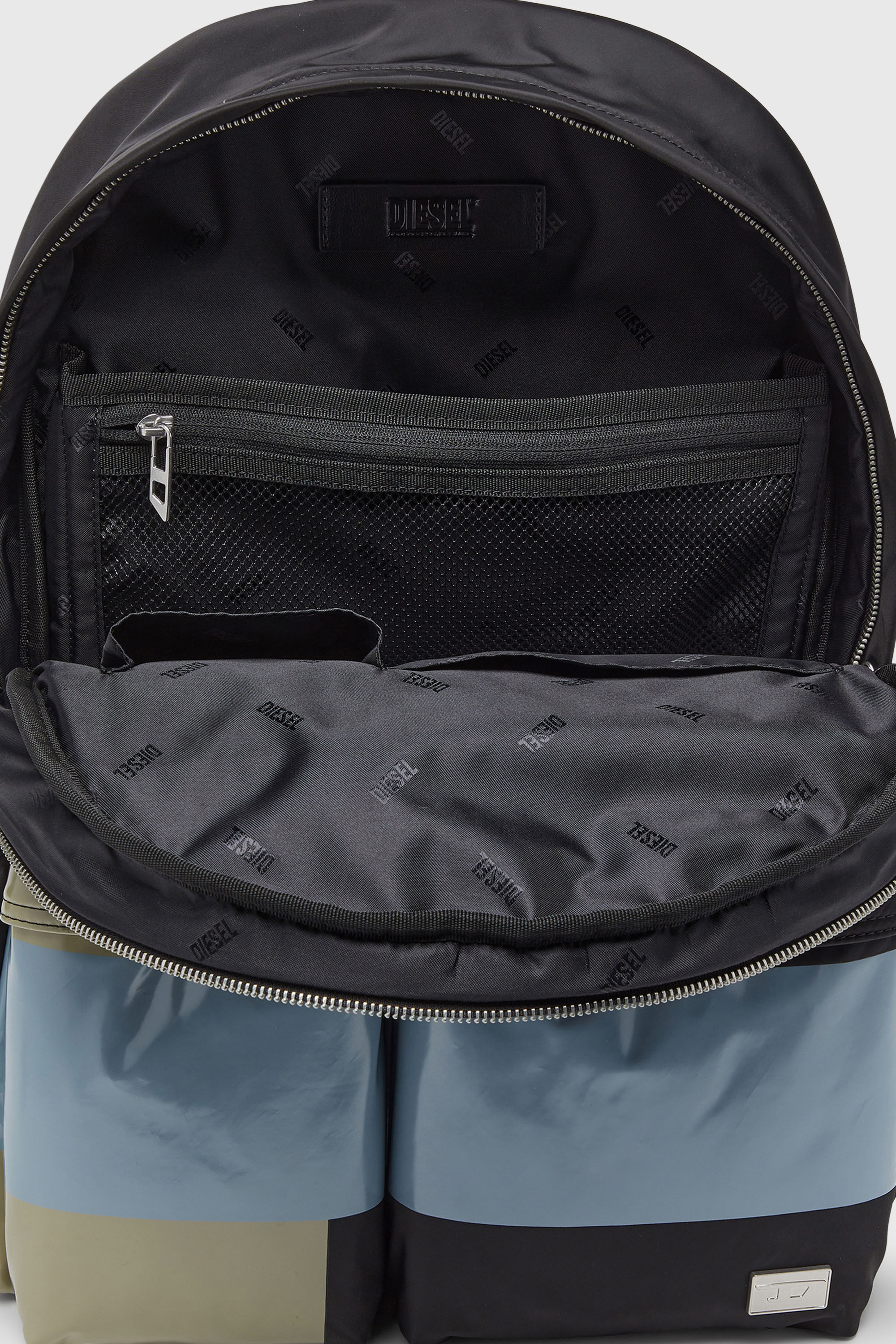 Diesel - MULTI-PKTS BACKPACK X, Unisex Multi-Pkts - Color-block Rucksack mit mehreren Taschen in Schwarz/Gr&uuml;n - 3