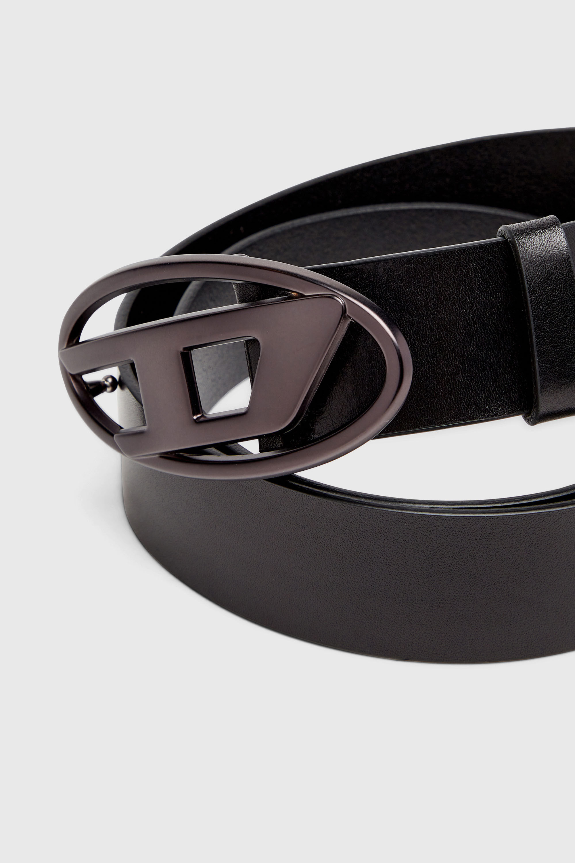 Diesel - B-1DR, Unisex 3.9cm G&uuml;rtel aus Leder mit Metallic-Oval D-Schnalle in Schwarz - 3