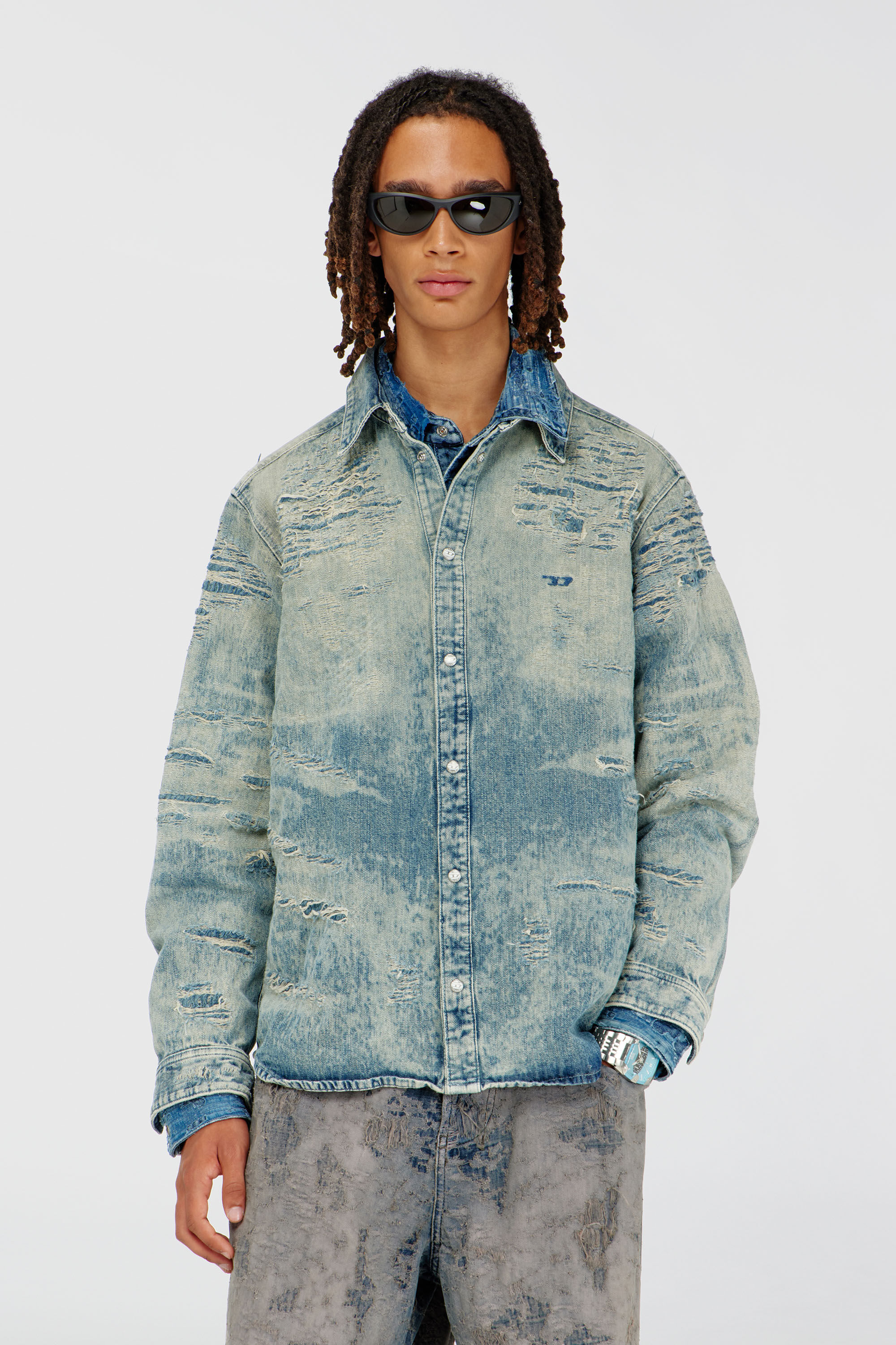 Diesel - D-SIMPLY, Herren Hemd aus Jacquard-Denim mit Used-Effekt in Mittelblau - 3