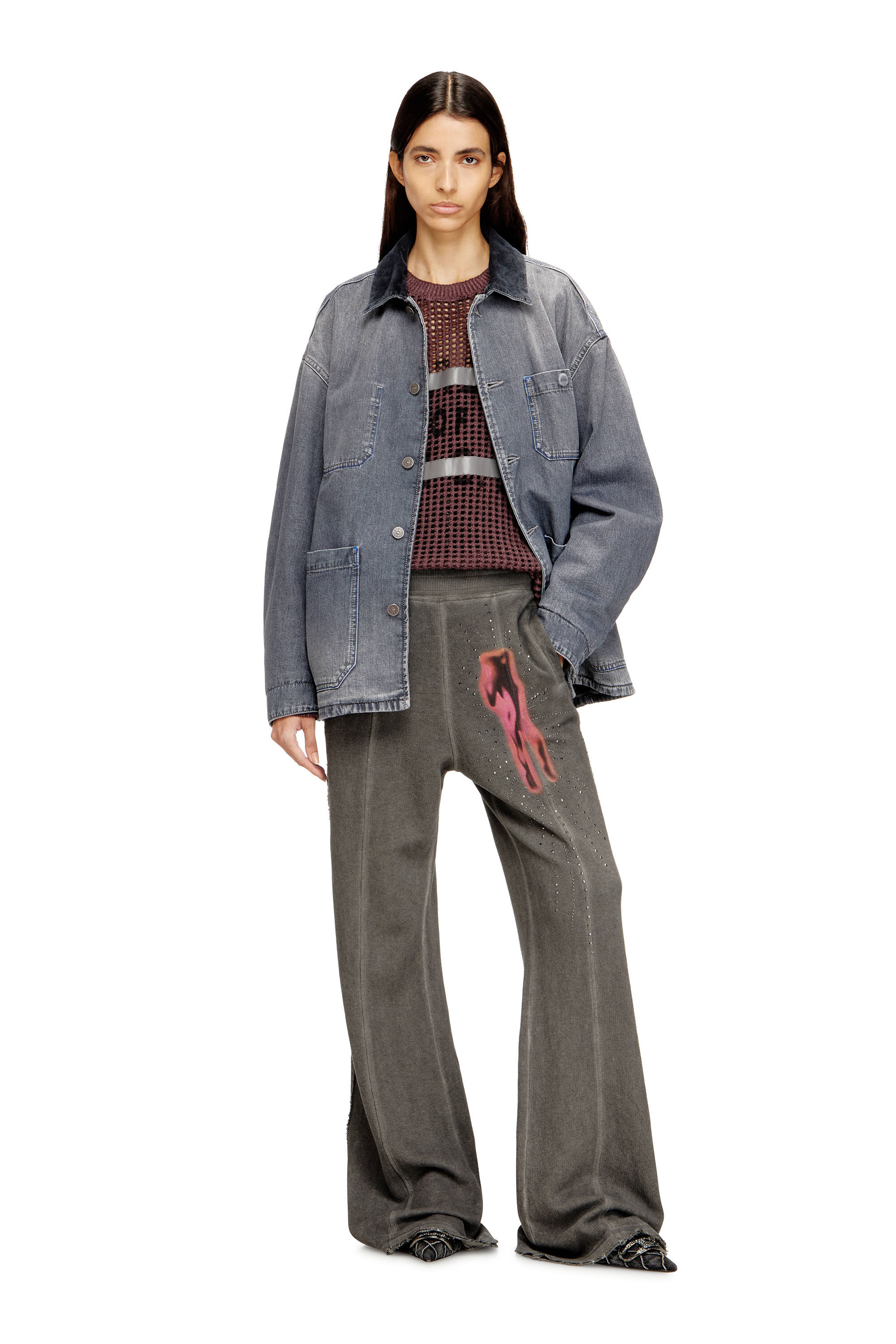 Diesel - D-STACK-U-L, Unisex Utility-Denimjacke mit kontrastierendem Kragen in Grau - 2