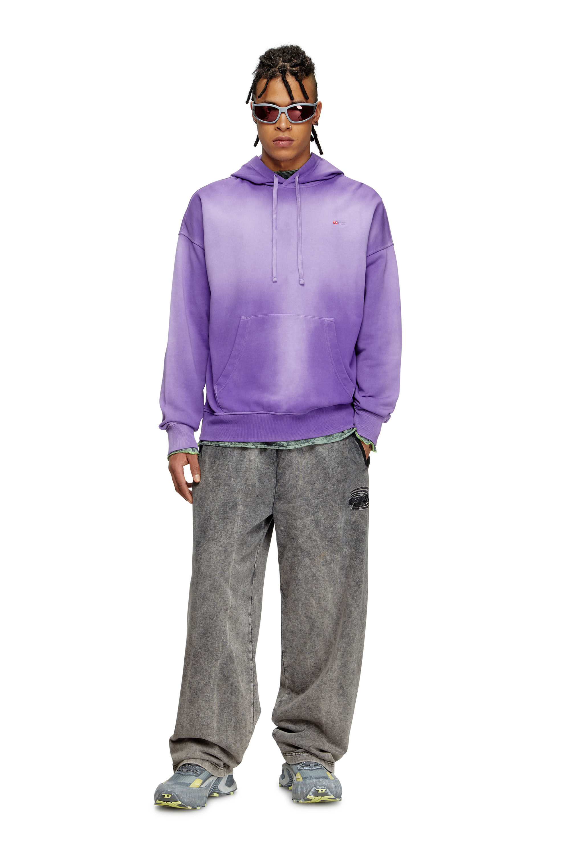 Diesel - S-ROB-HOOD-R2, Herren Verblasster Hoodie mit Mikro-Logo-Stickerei in Violett - 1
