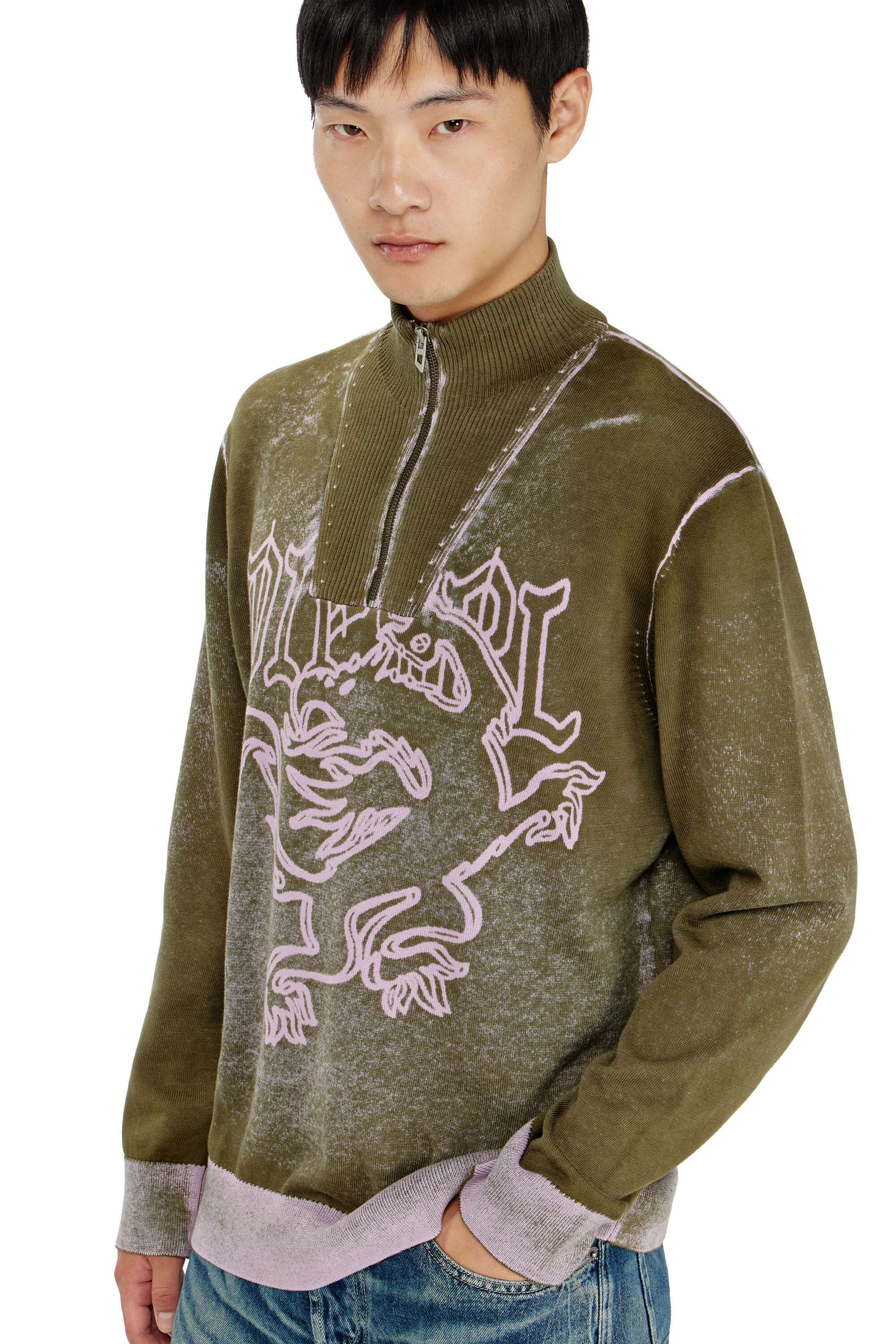 Diesel - K-LAUTARE, Herren Behandelter Half-zip-Pullover mit griffin-Motiv in null - 5